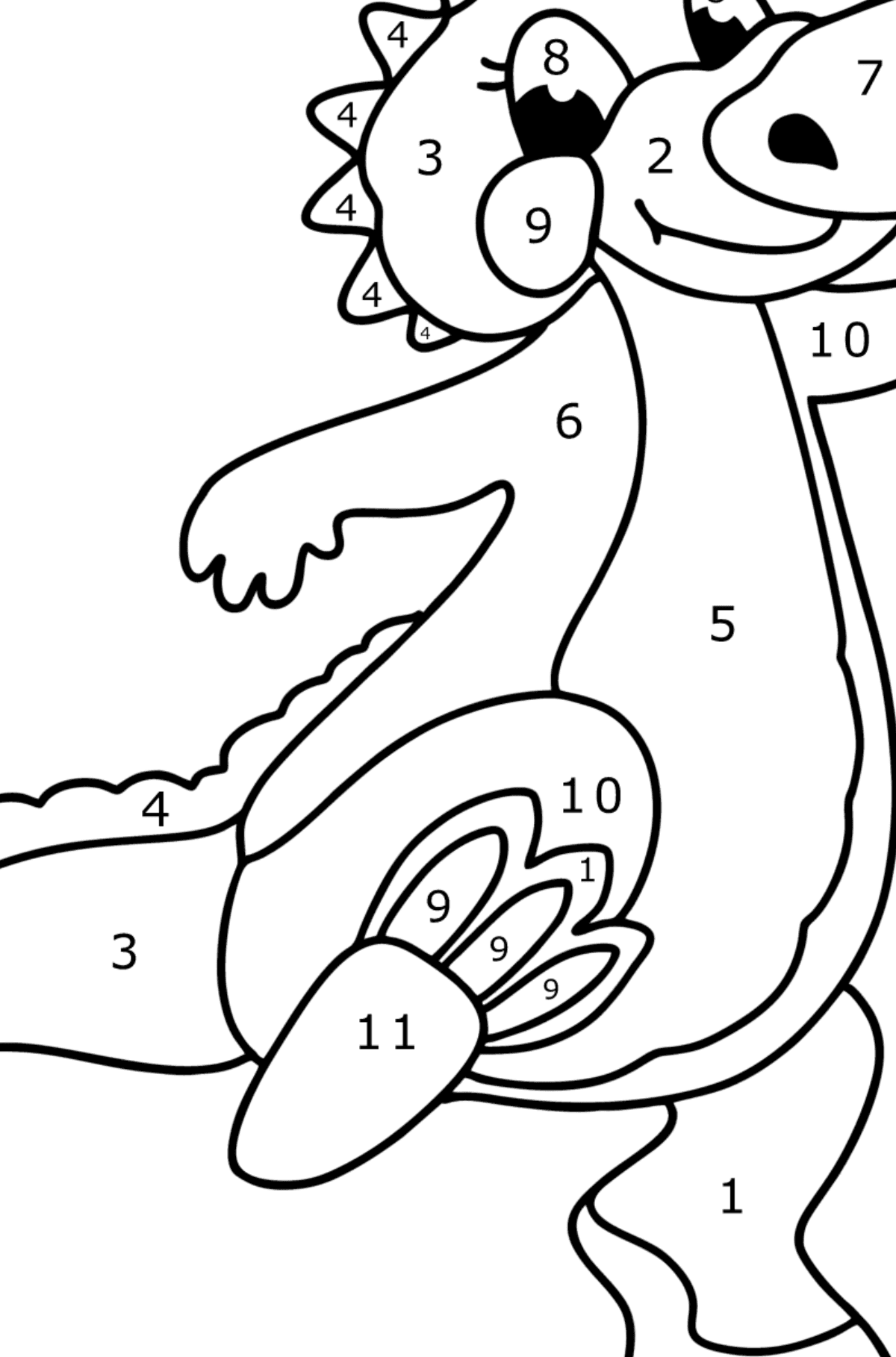 Värityskuva iloinen lohikäärmevauva - Väritys numeroiden mukaan lapsille
