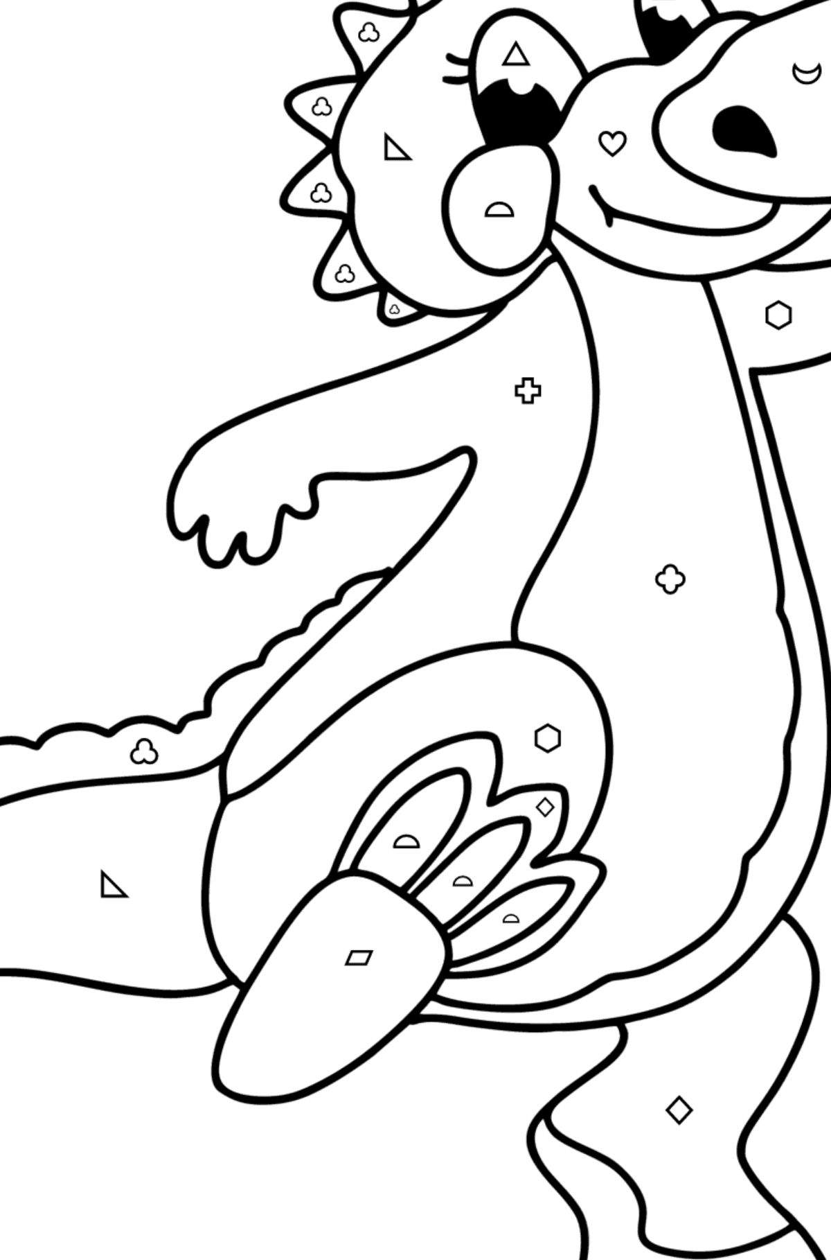 Happy dragon baby coloring page - Coloring by Geometric Shapes for Kids