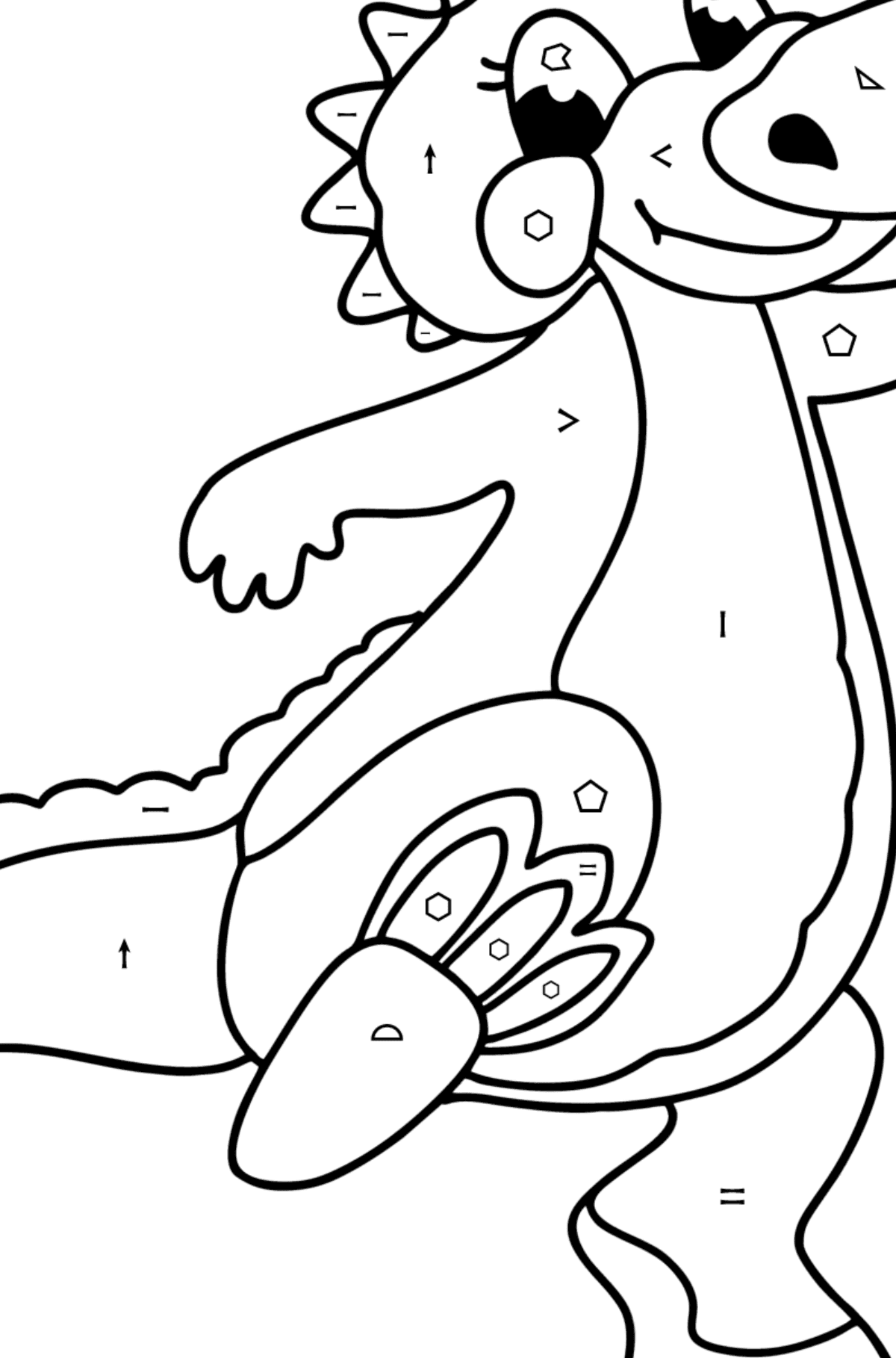 Happy dragon baby coloring page - Coloring by Symbols and Geometric Shapes for Kids