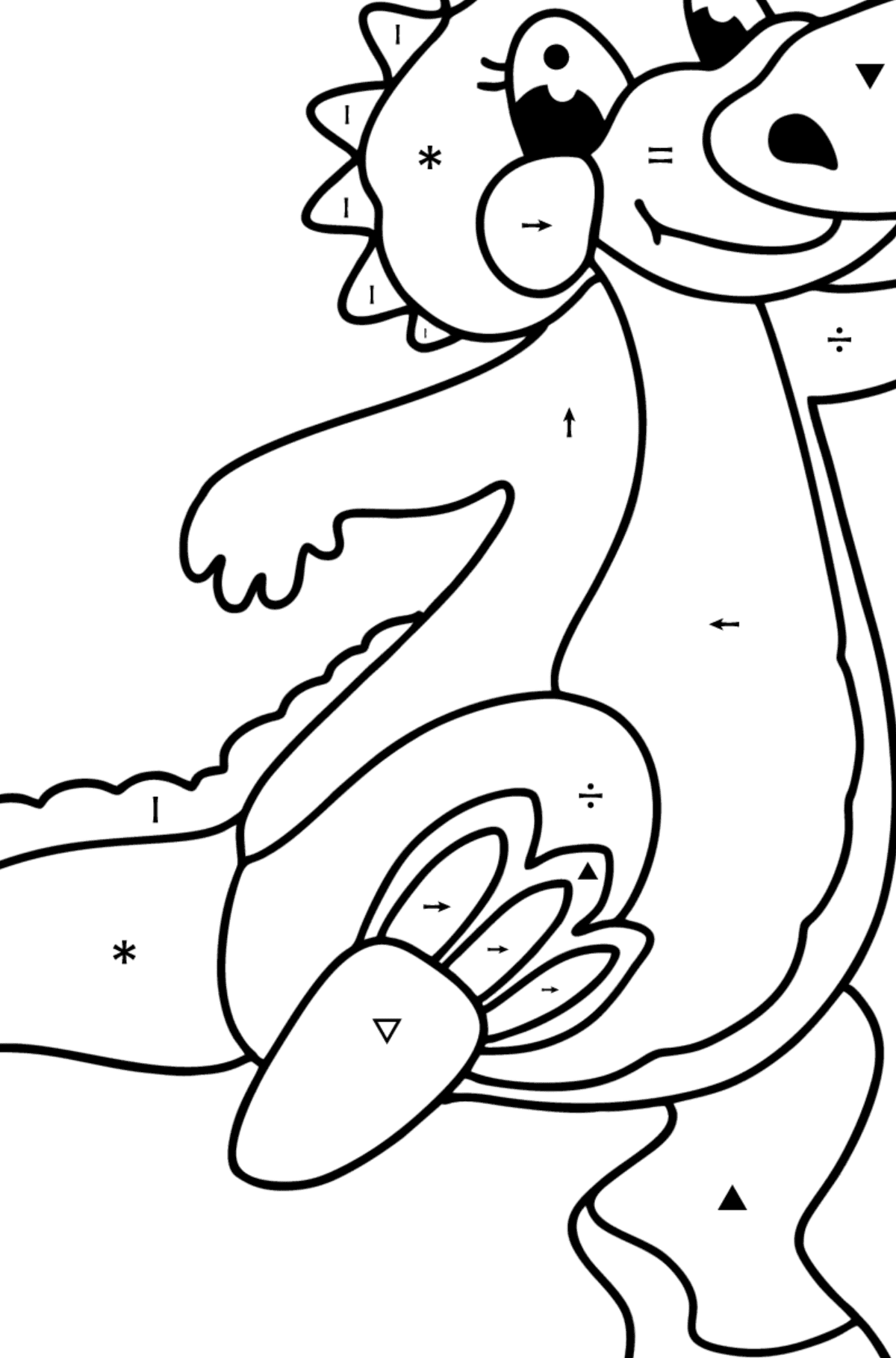 Värityskuva iloinen lohikäärmevauva - Väritys Symbolien mukaan lapsille