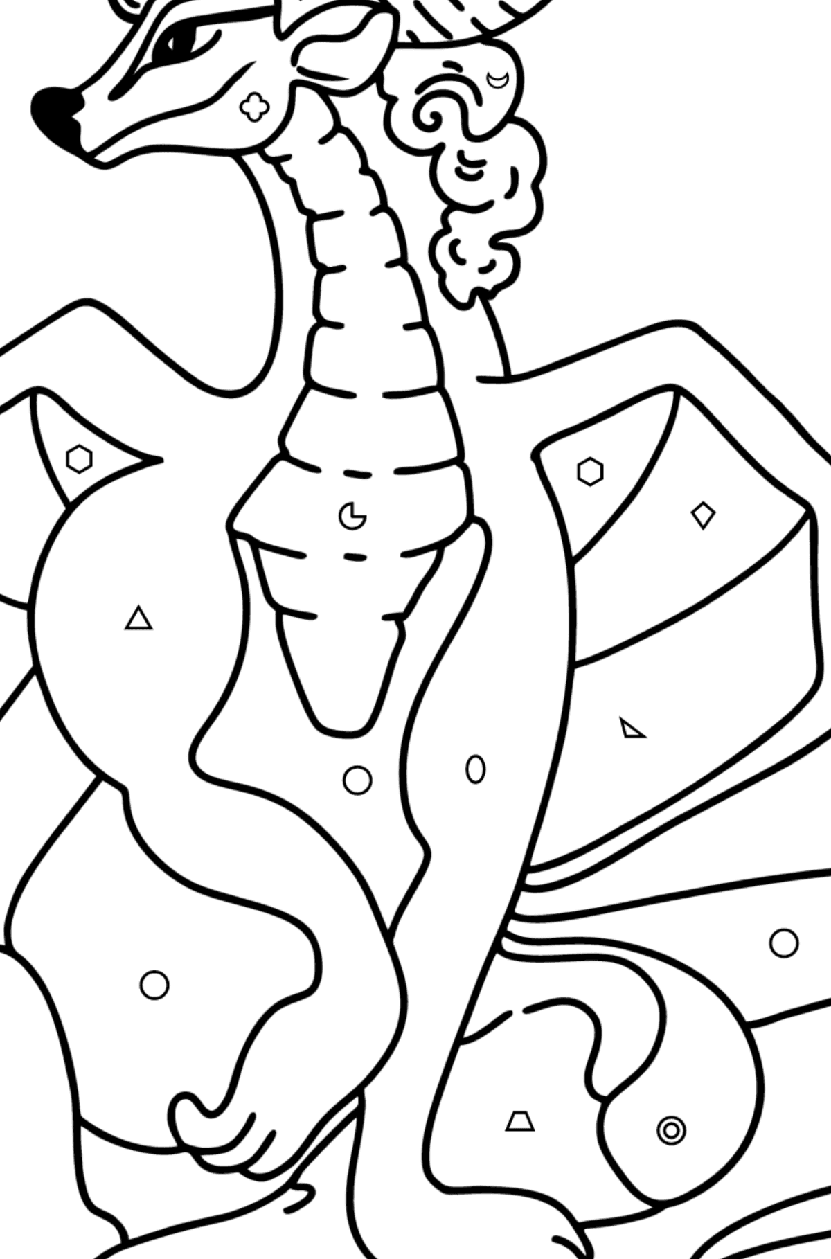 Happy Dragon coloring page - Coloring by Geometric Shapes for Kids