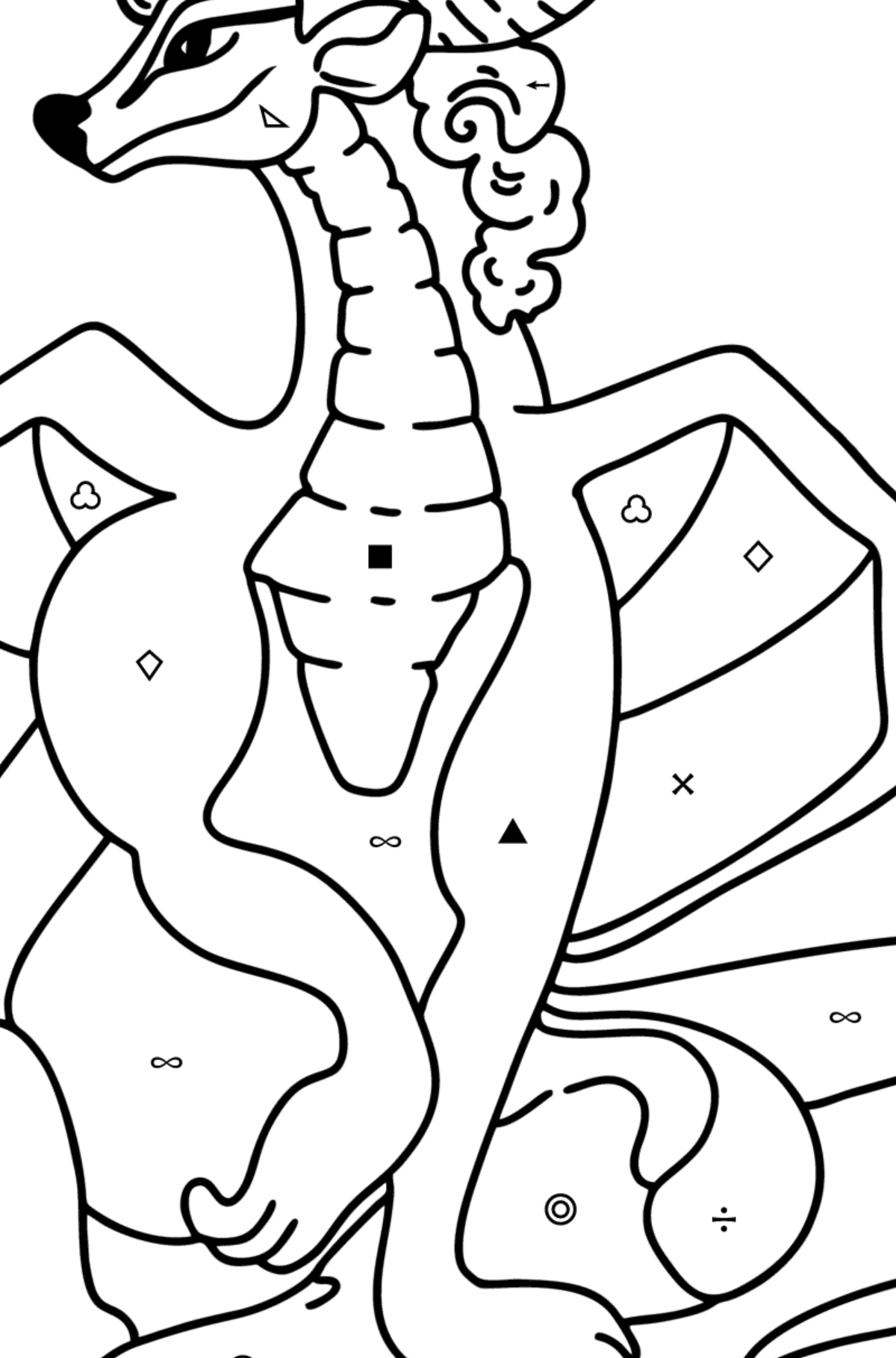 Happy Dragon coloring page - Coloring by Symbols and Geometric Shapes for Kids