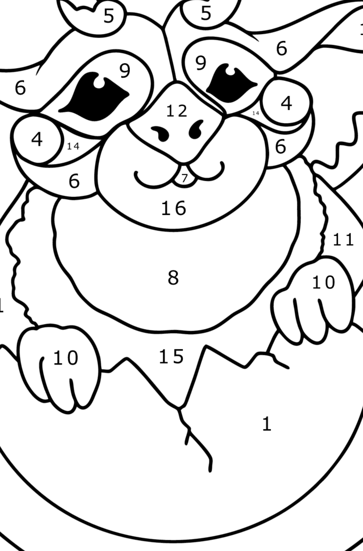Kolorowanka Mały smok - Koloruj według numerów dla dzieci