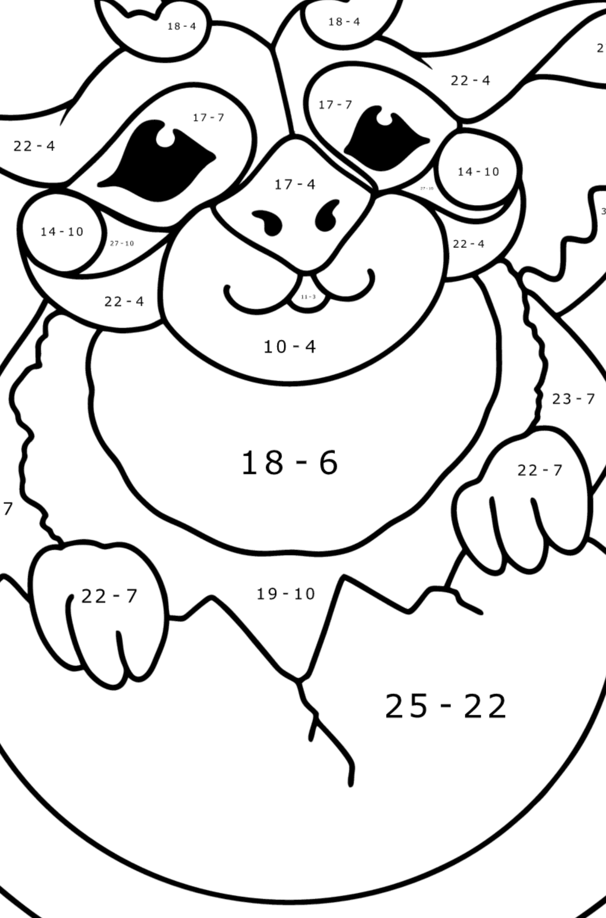 Little dragon coloring page - Math Coloring - Subtraction for Kids