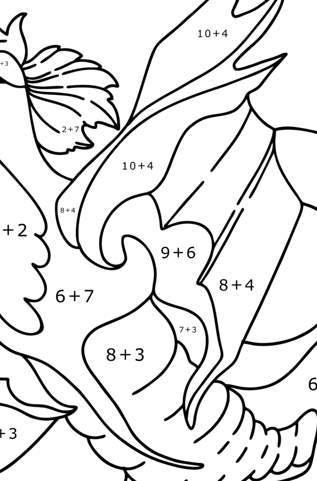 Lucky Dragon coloring page - Math Coloring - Addition for Kids