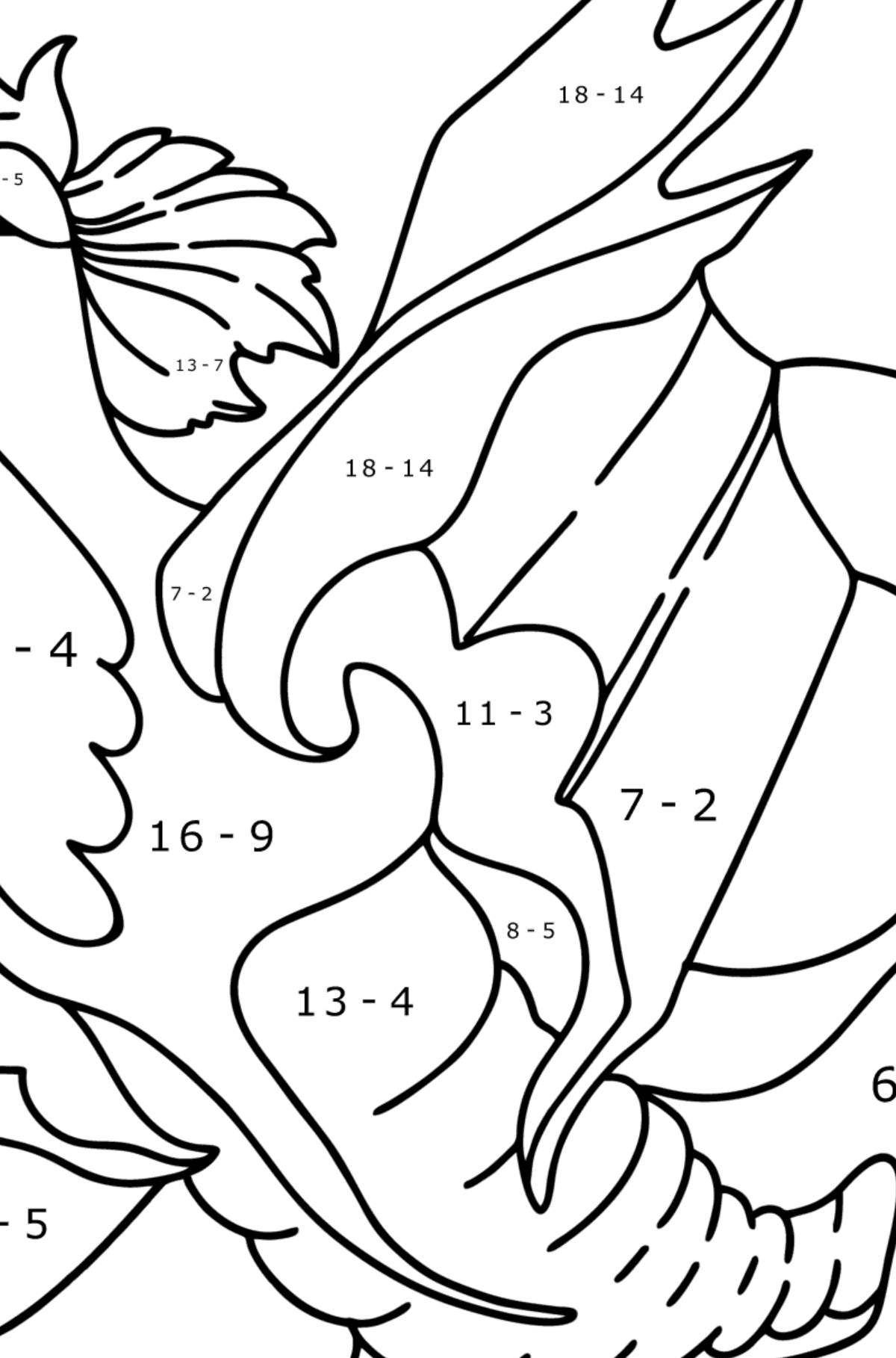 Lucky Dragon coloring page - Math Coloring - Subtraction for Kids