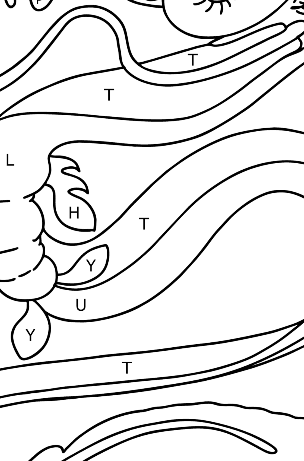 Värityskuva käärme lohikäärme - Väritys Kirjaimien mukaan lapsille
