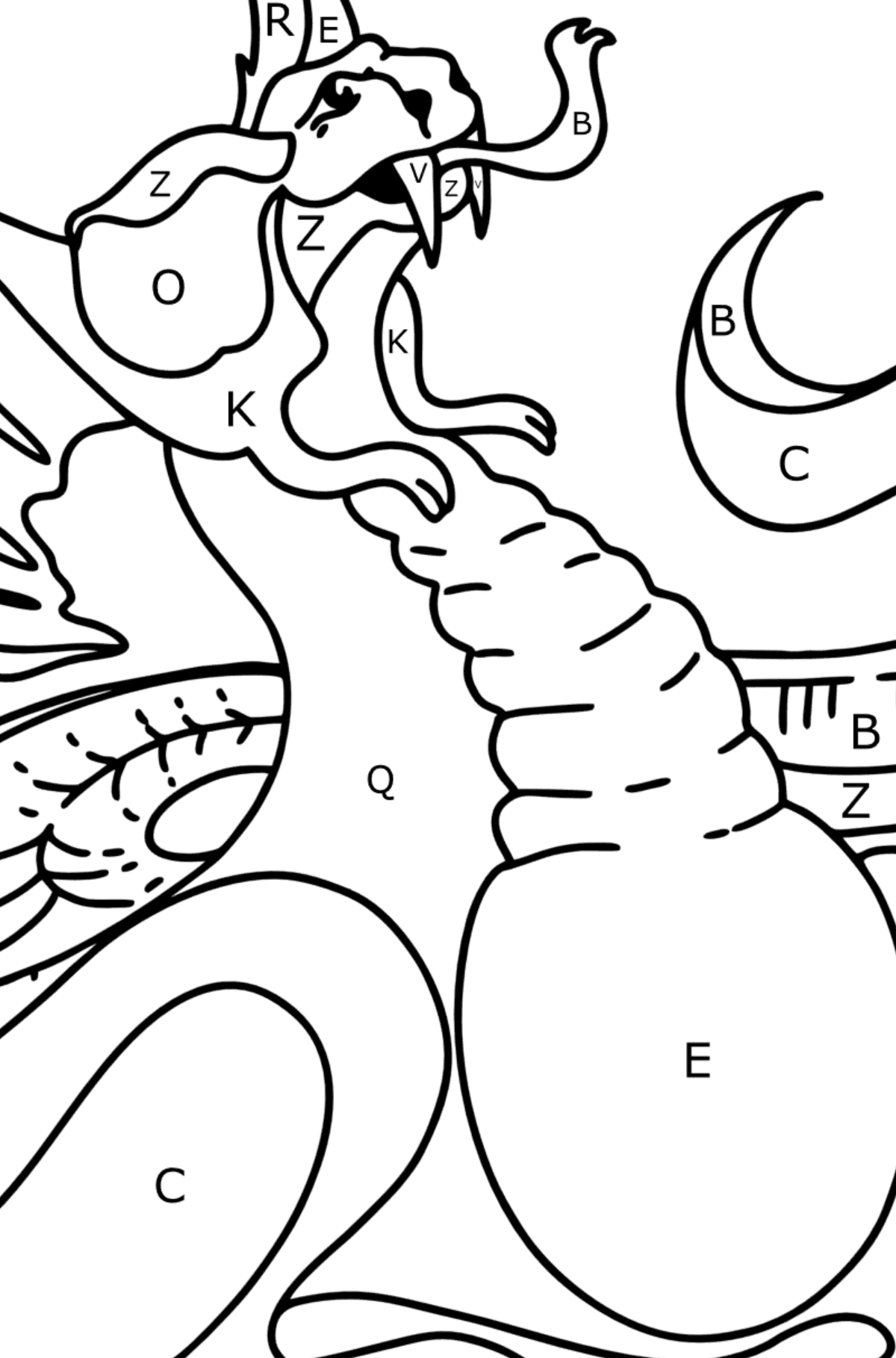 Tired Dragon coloring page - Coloring by Letters for Kids