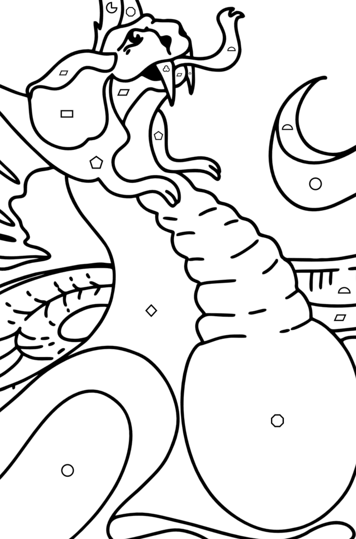Tired Dragon coloring page - Coloring by Geometric Shapes for Kids