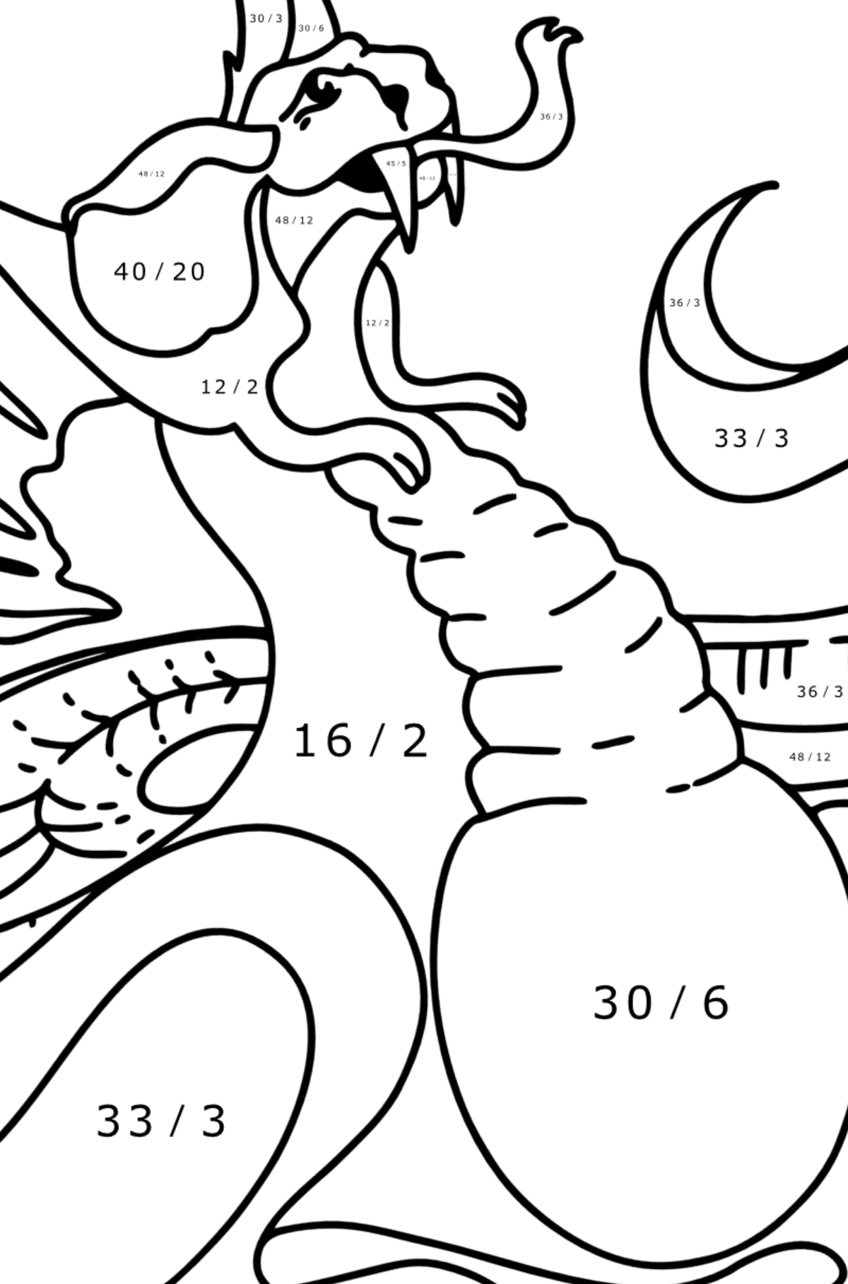 Tired Dragon coloring page - Math Coloring - Division for Kids
