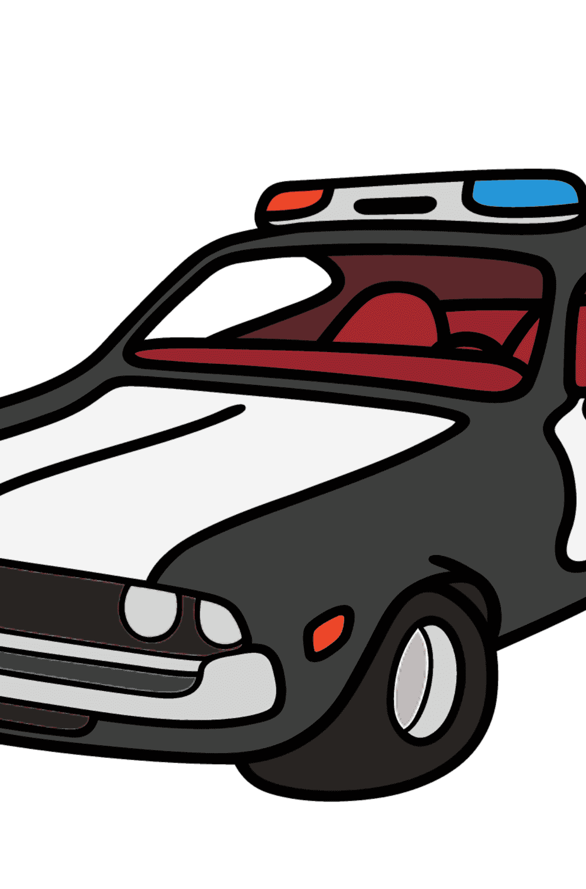 Coloring Page - A Dark Gray Police Car for Children  - Color by Number Addition