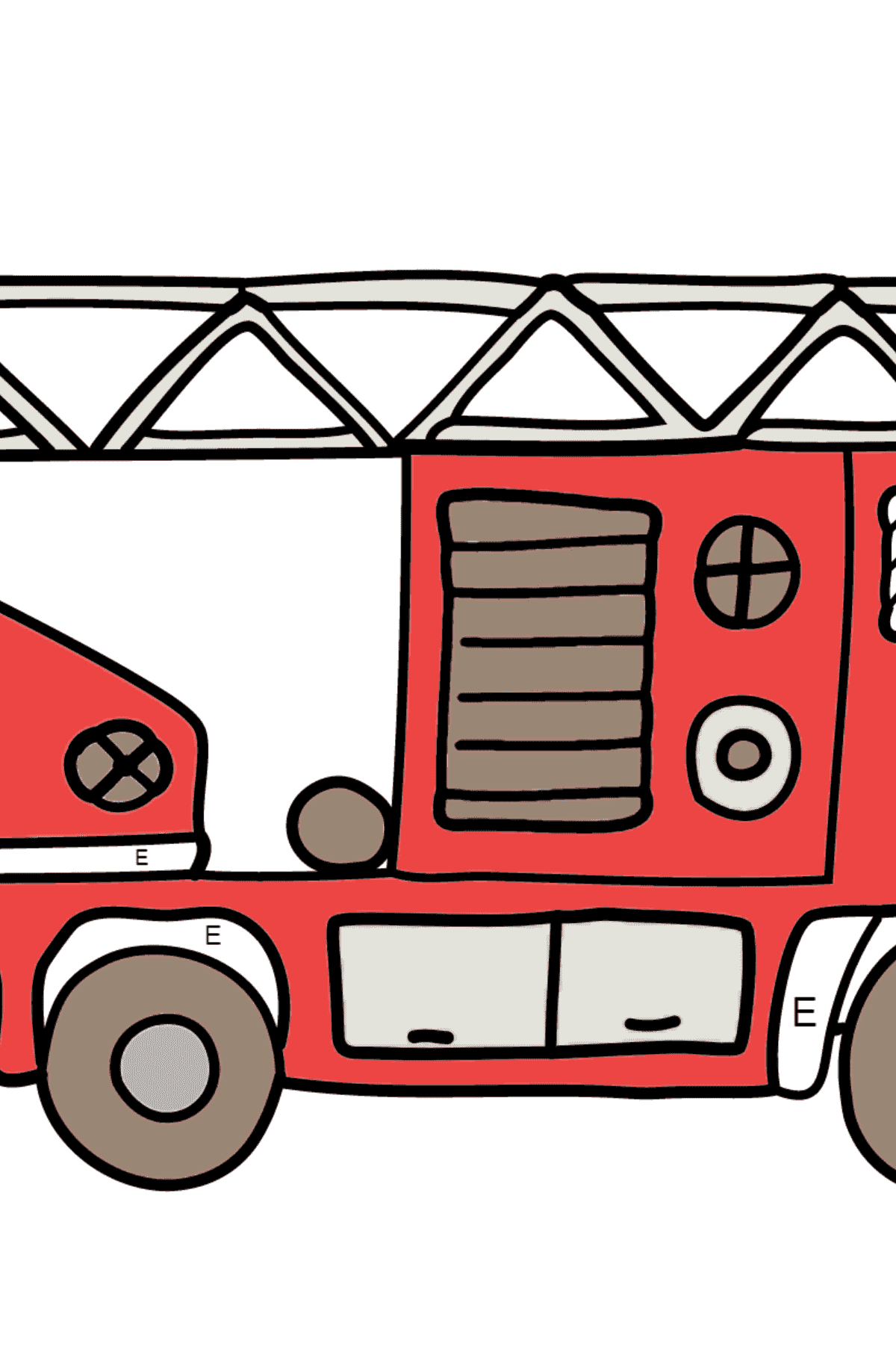 Dibujo para Colorear - Un Camión de Bomberos - Colorear por Letras para Niños