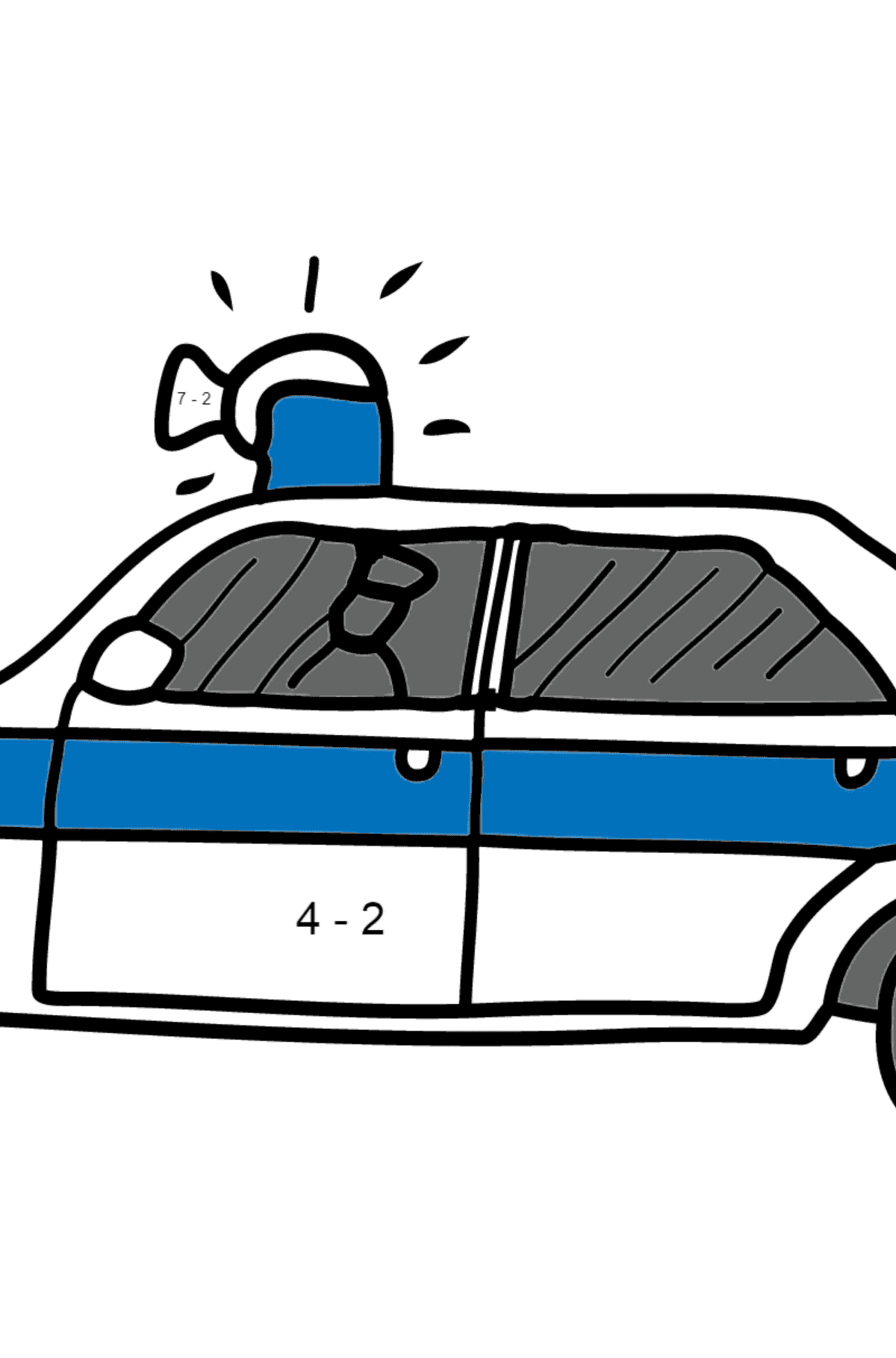 Ausmalbild Polizeiauto - Mathe Ausmalbilder - Subtraktion für Kinder