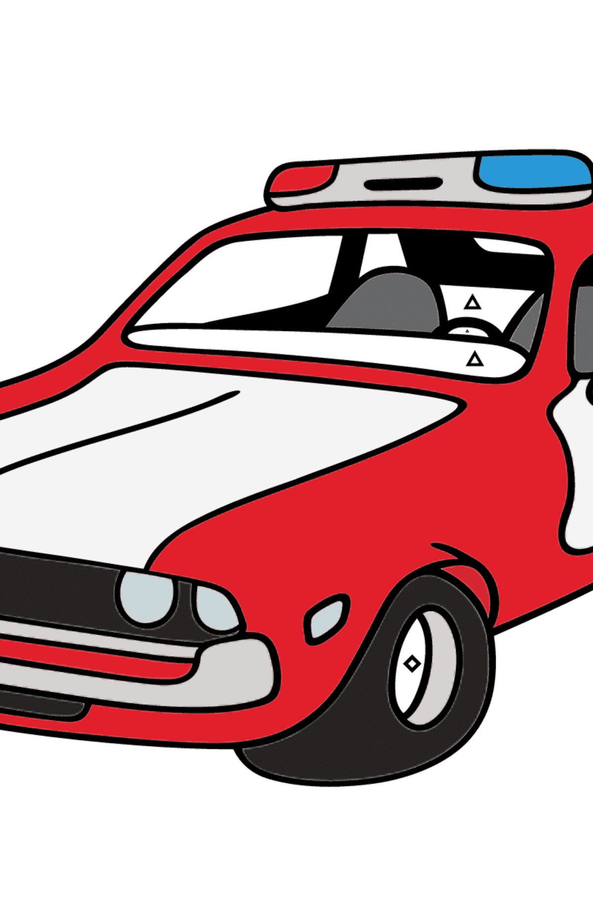 Dibujo para Colorear - Una Patrulla de Policía Roja con Blanca - Colorear por Símbolos para Niños