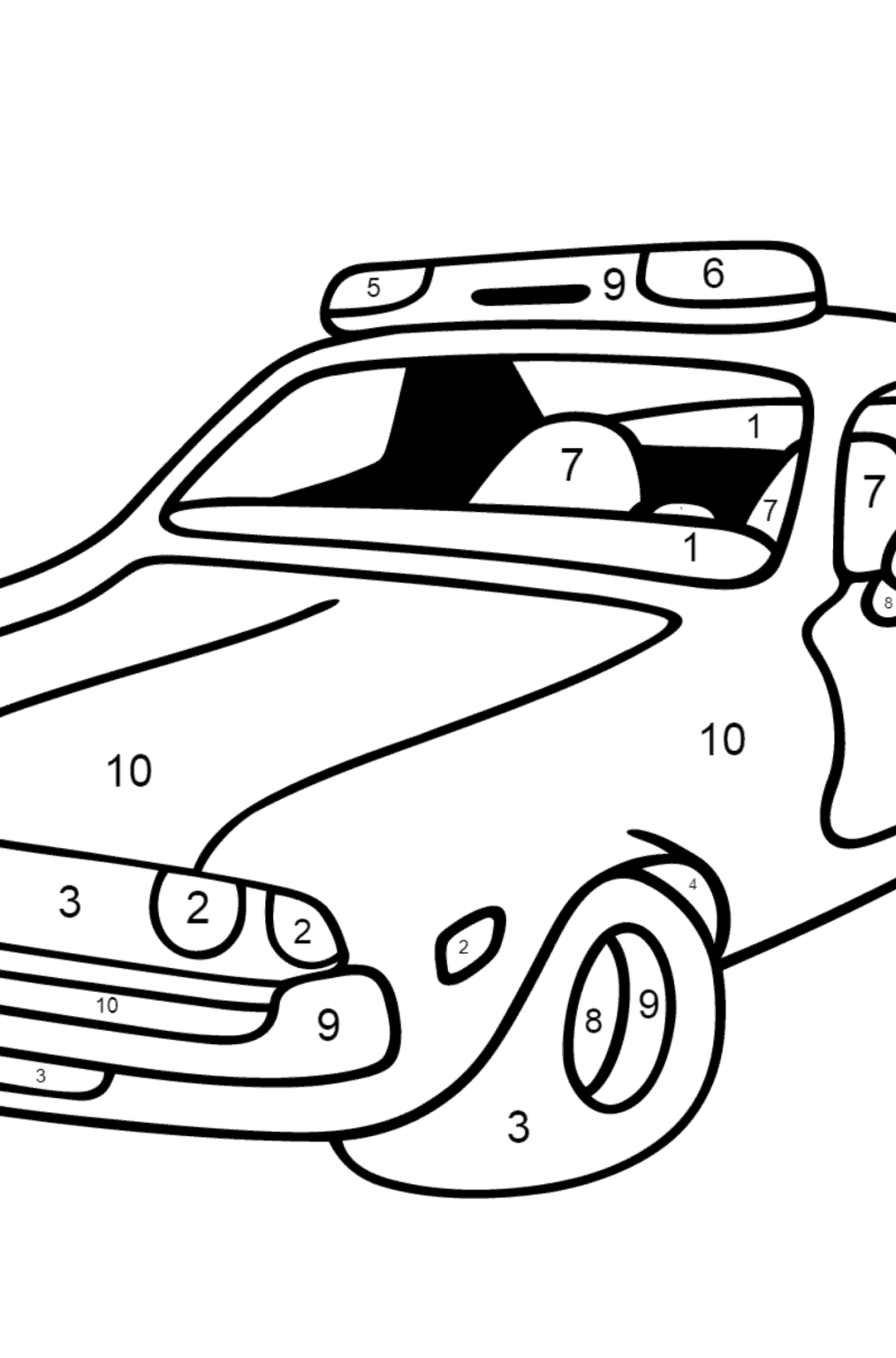 Coloring Page - A Red Police Car - For Kids 2 Years and Older