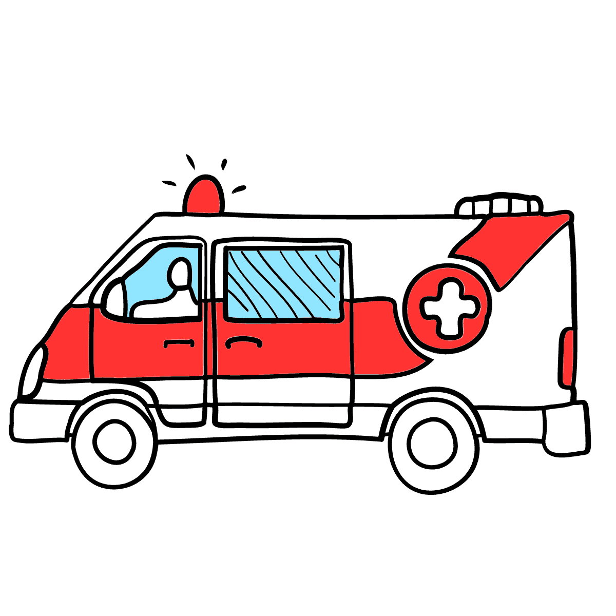Nursery ambulance car drawing. Rescue medical truck in cartoon style.  Isolated vehicle art for kids bedroom decor. Side view. Print for toddler  wall art Stock Vector | Adobe Stock