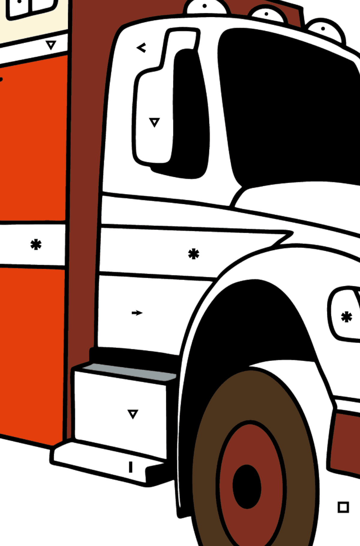 Coloriage - Camion de pompiers en Argentine - Coloriage par Symboles pour les Enfants