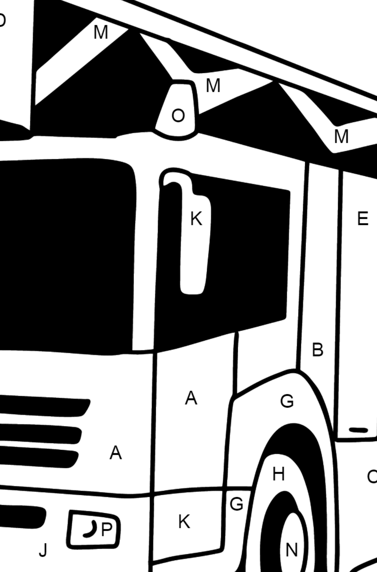 Dibujo de Camión de bomberos en Alemania para colorear - Colorear por Letras para Niños