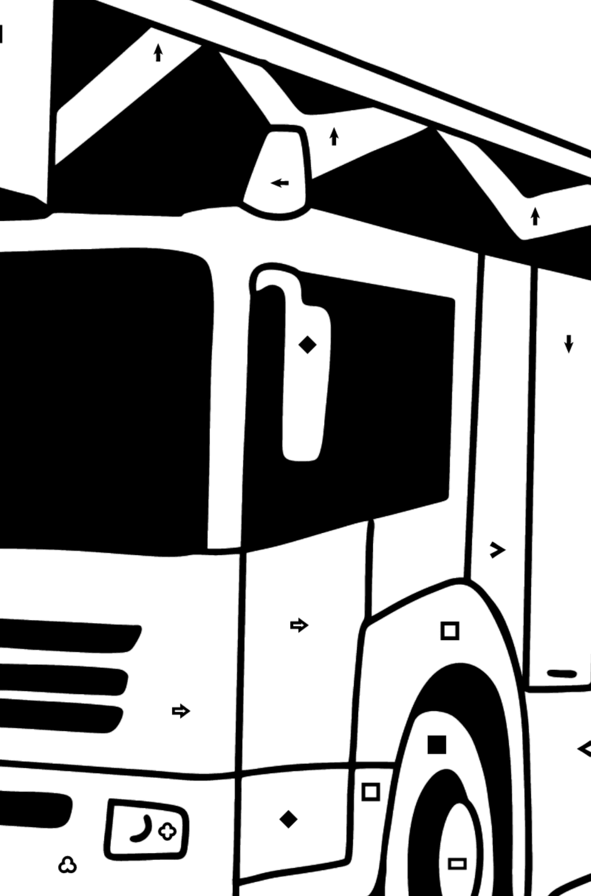 Dibujo de Camión de bomberos en Alemania para colorear - Colorear por Símbolos para Niños