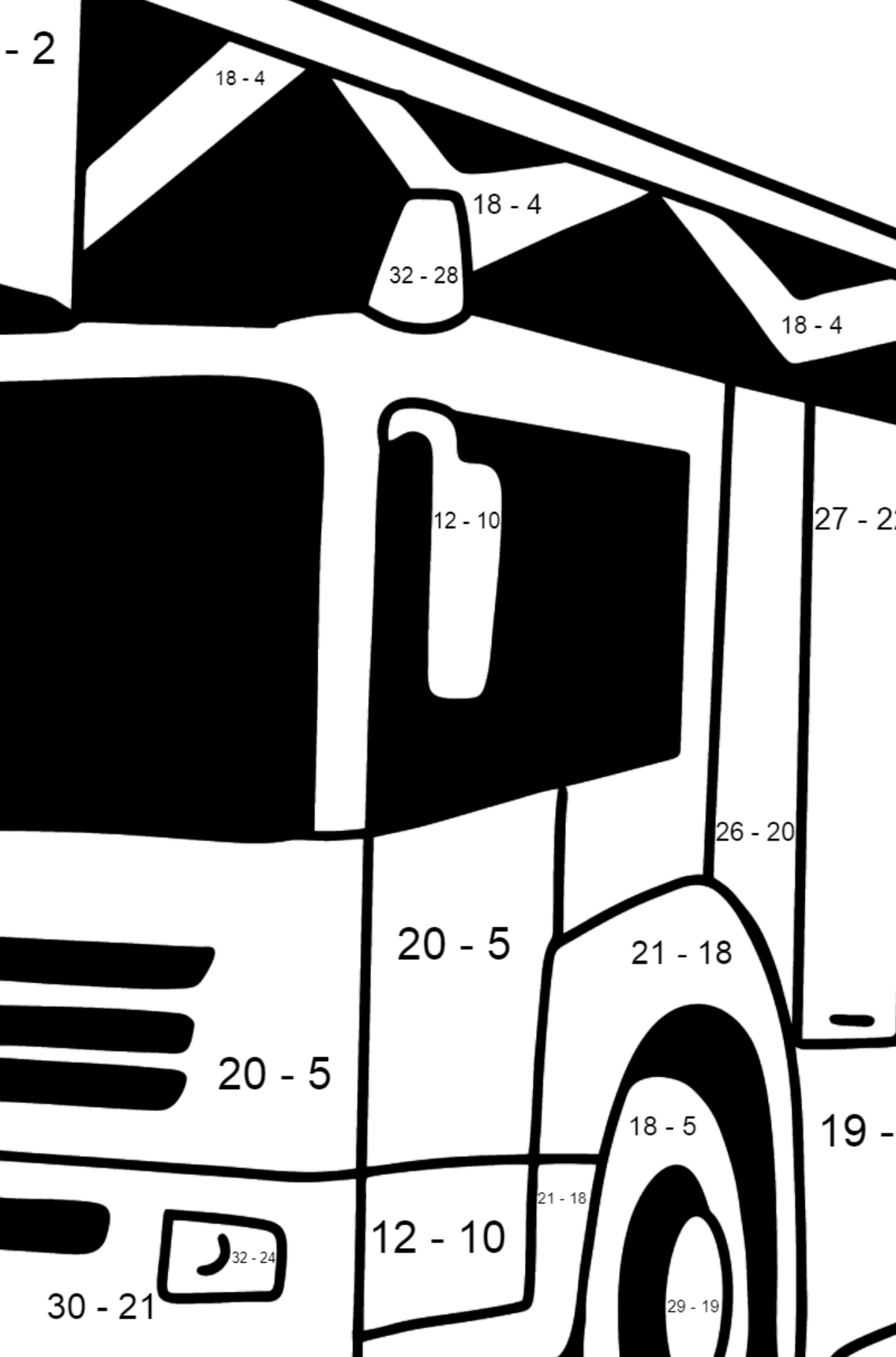 Dibujo de Camión de bomberos en Alemania para colorear - Colorear con Matemáticas - Restas para Niños