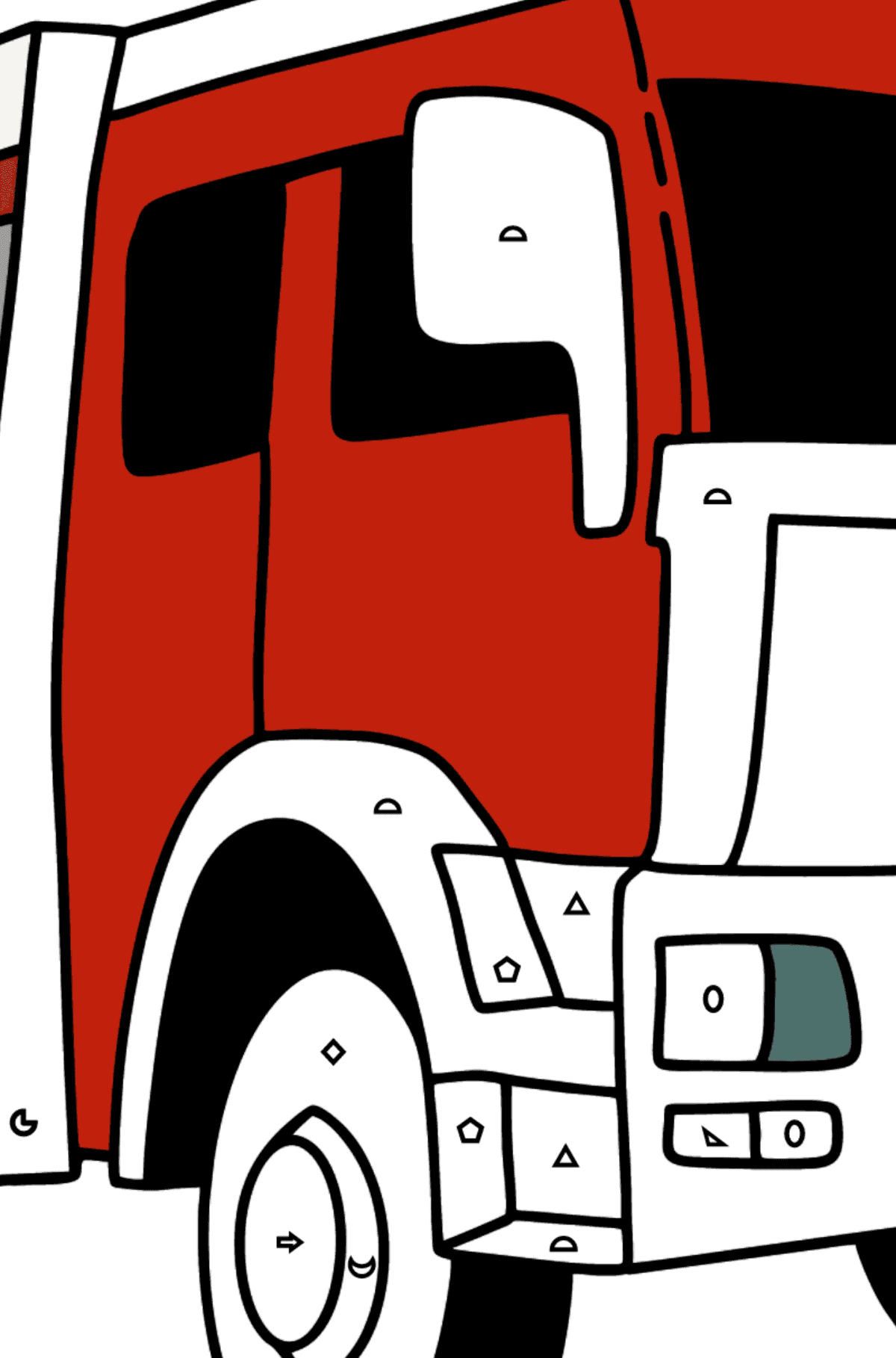 Ausmalbild Feuerwehr - Rettungsfahrzeuge Norwegen - Ausmalen nach Geometrischen Formen für Kinder