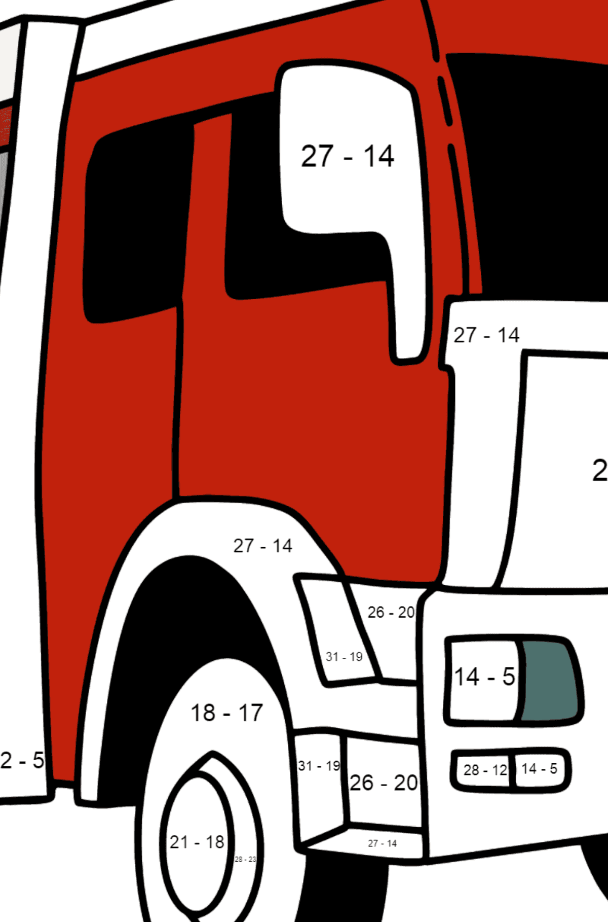 Ausmalbild Feuerwehr - Rettungsfahrzeuge Norwegen - Mathe Ausmalbilder - Subtraktion für Kinder