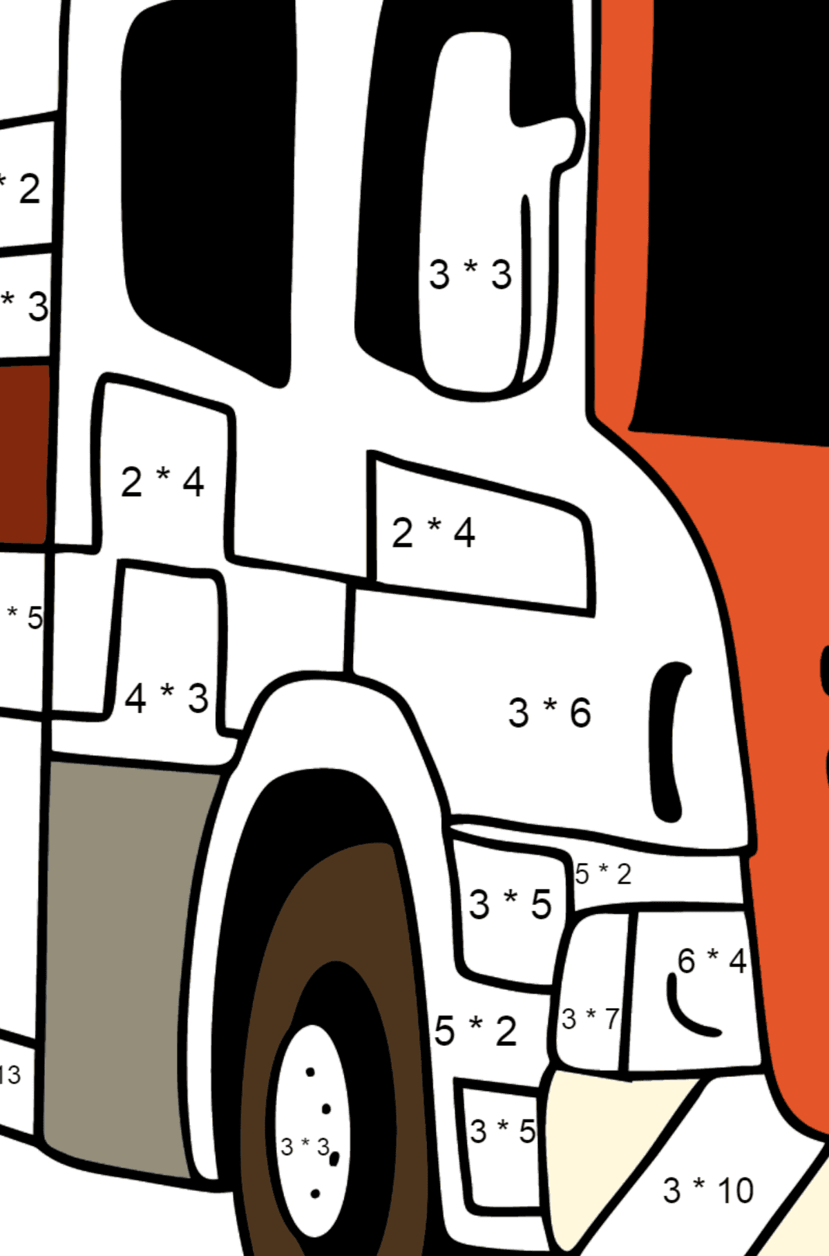Desenho de Caminhão de Bombeiros na Grã-Bretanha para colorir - Colorindo com Matemática - Multiplicação para Crianças