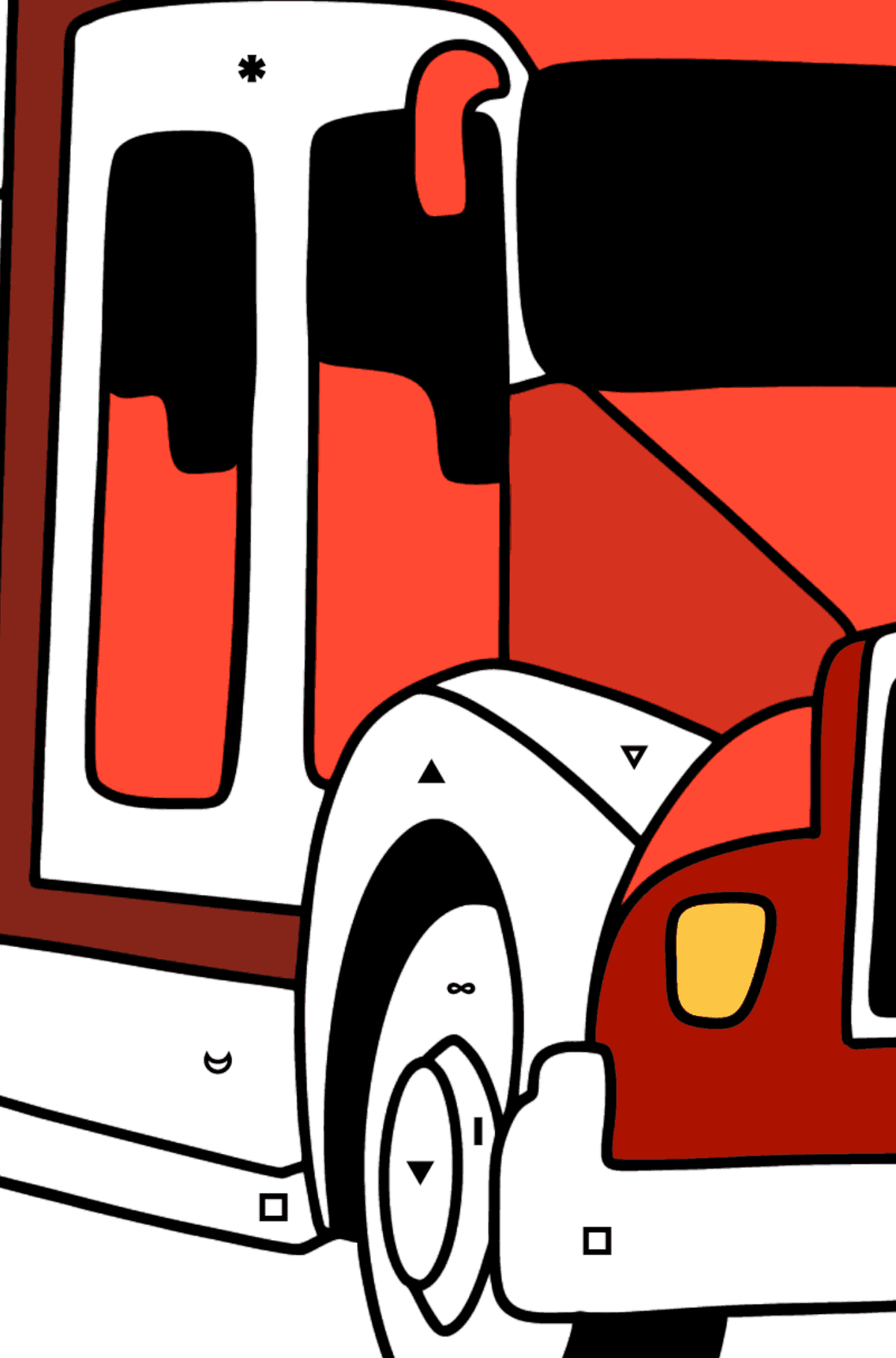 Coloriage - Camion de pompiers des États-Unis - Coloriage par Symboles pour les Enfants