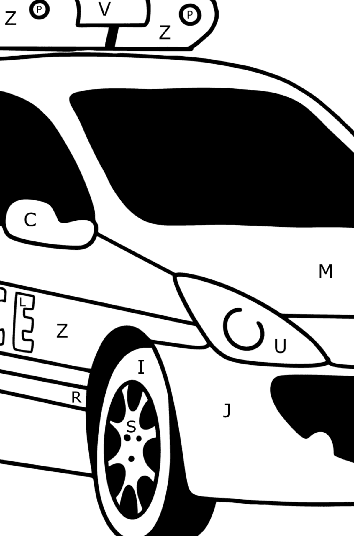 Målarbild Frankrikes polisbil - Färgläggning av bokstäver För barn
