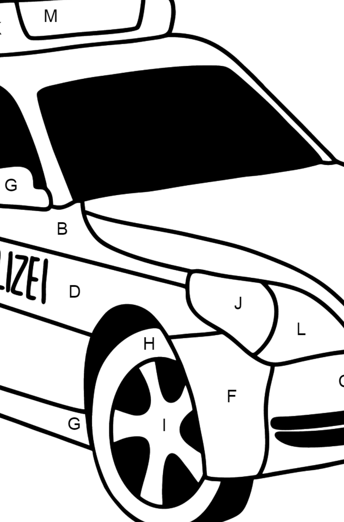 Dibujo de Coche de policía en Alemania para colorear - Colorear por Letras para Niños