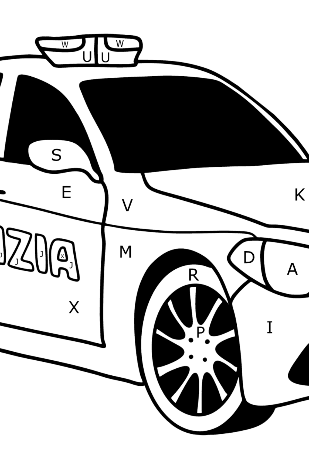 Målarbild Italien polisbil - Färgläggning av bokstäver För barn