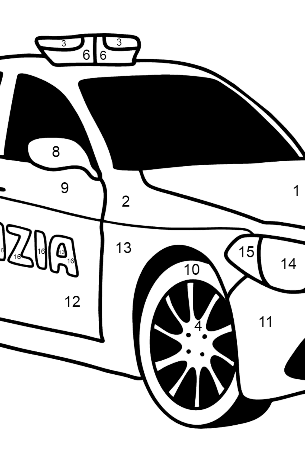 Розмальовка Поліцейська машина в Італії - Розмальовки за номерами для дітей