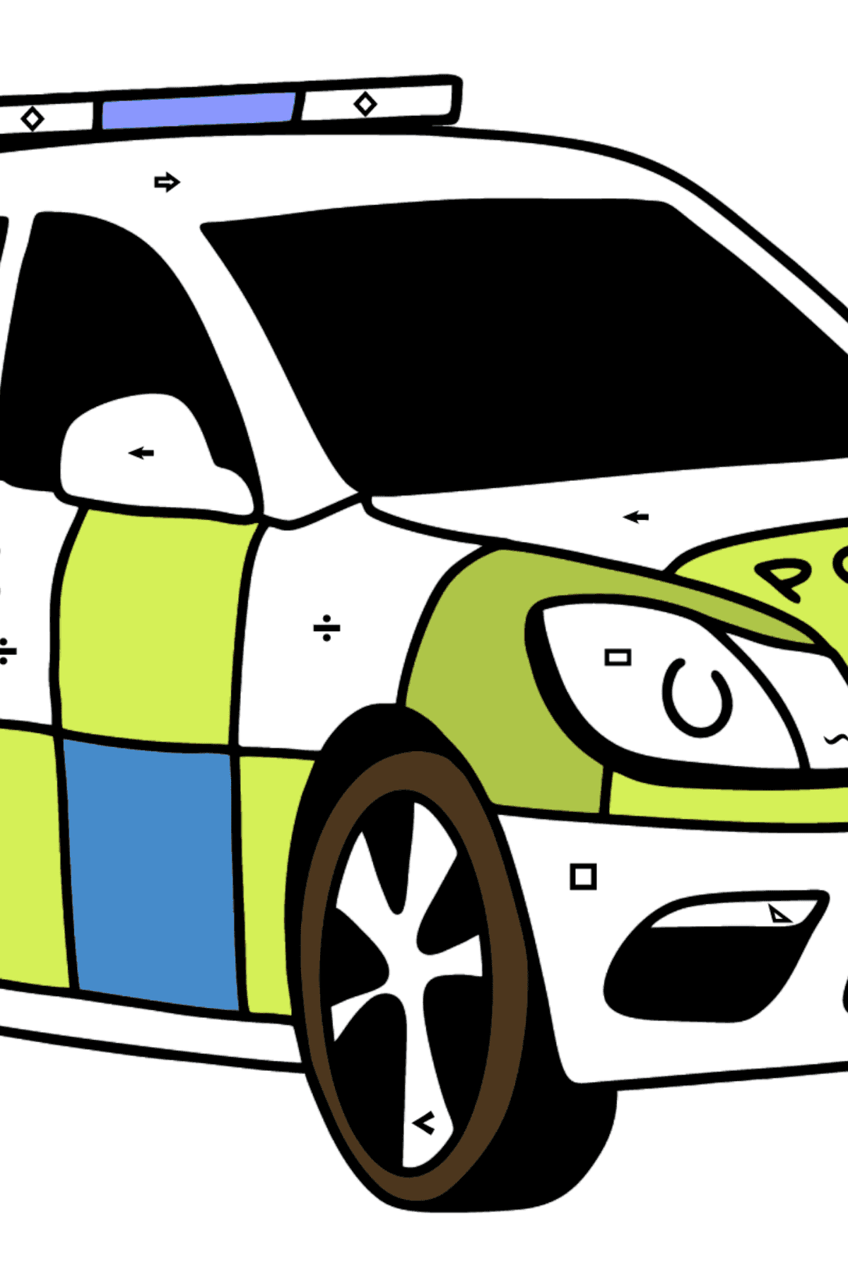 UK Police Car Ausmalbild - Ausmalen nach Symbolen für Kinder