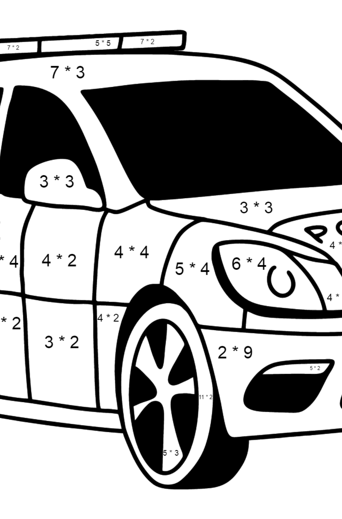 Målarbild Brittisk polisbil - Matematik Färgläggning - Multiplikation För barn