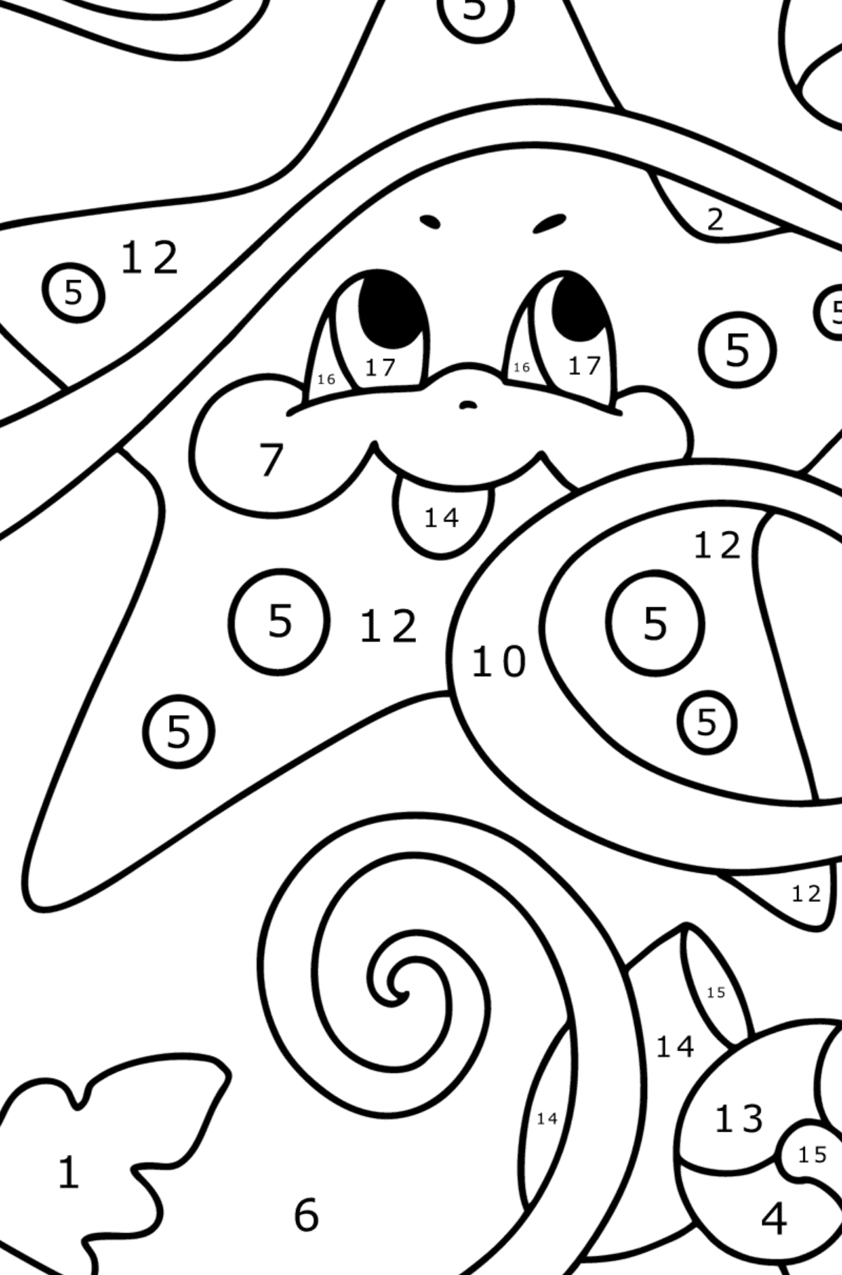Disegno di Piccola stella marina da colorare - Colorare per numero per bambini