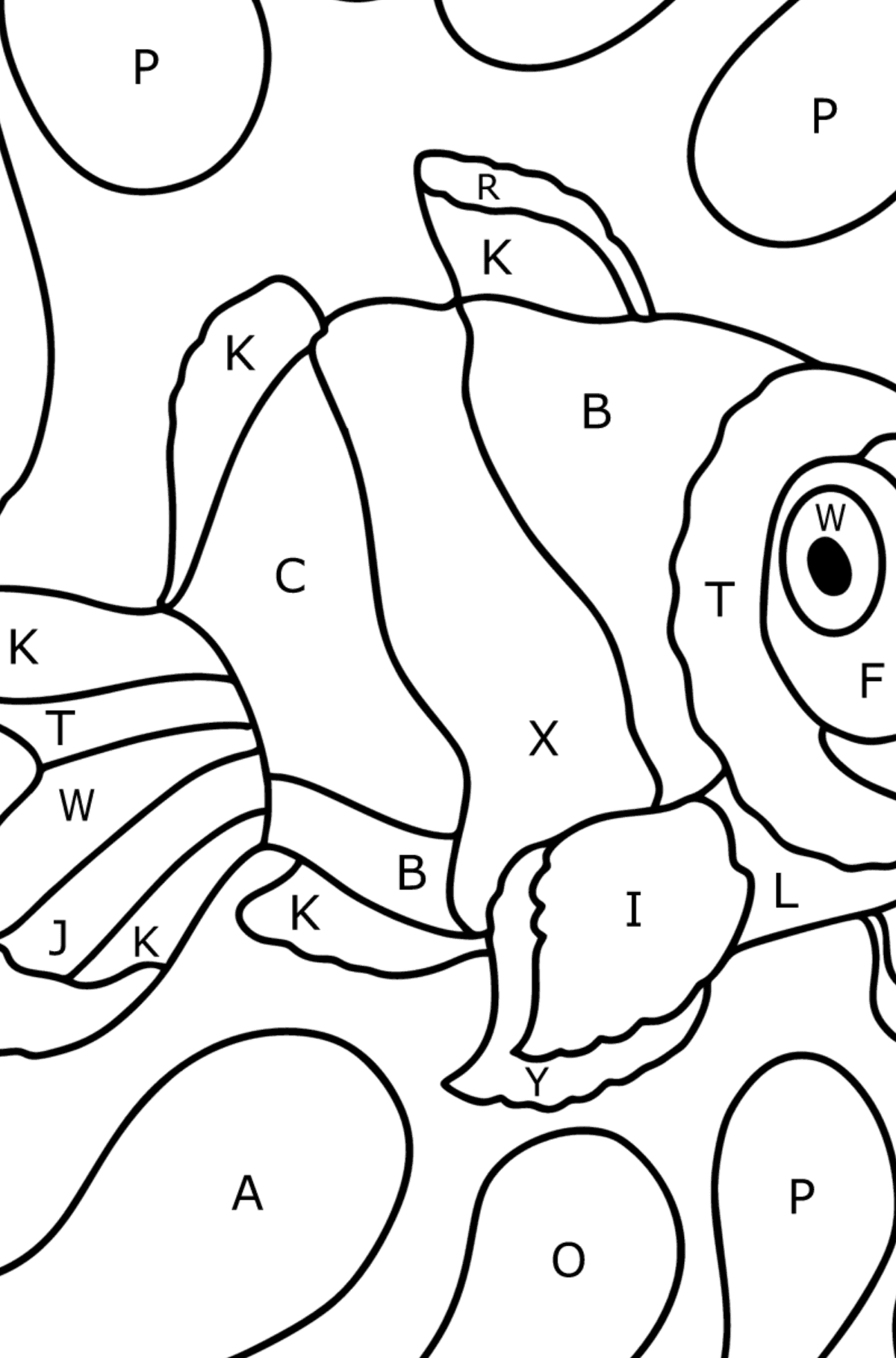 Disegno di Pesce pagliaccio da colorare - Colorare per lettere per bambini