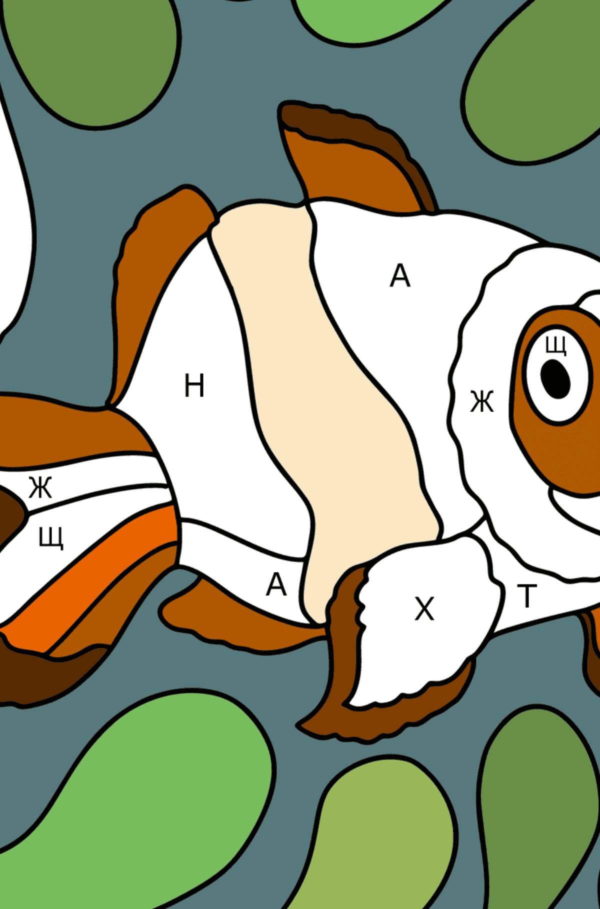 Раскраска Рыба Клоун - По Буквам для Детей