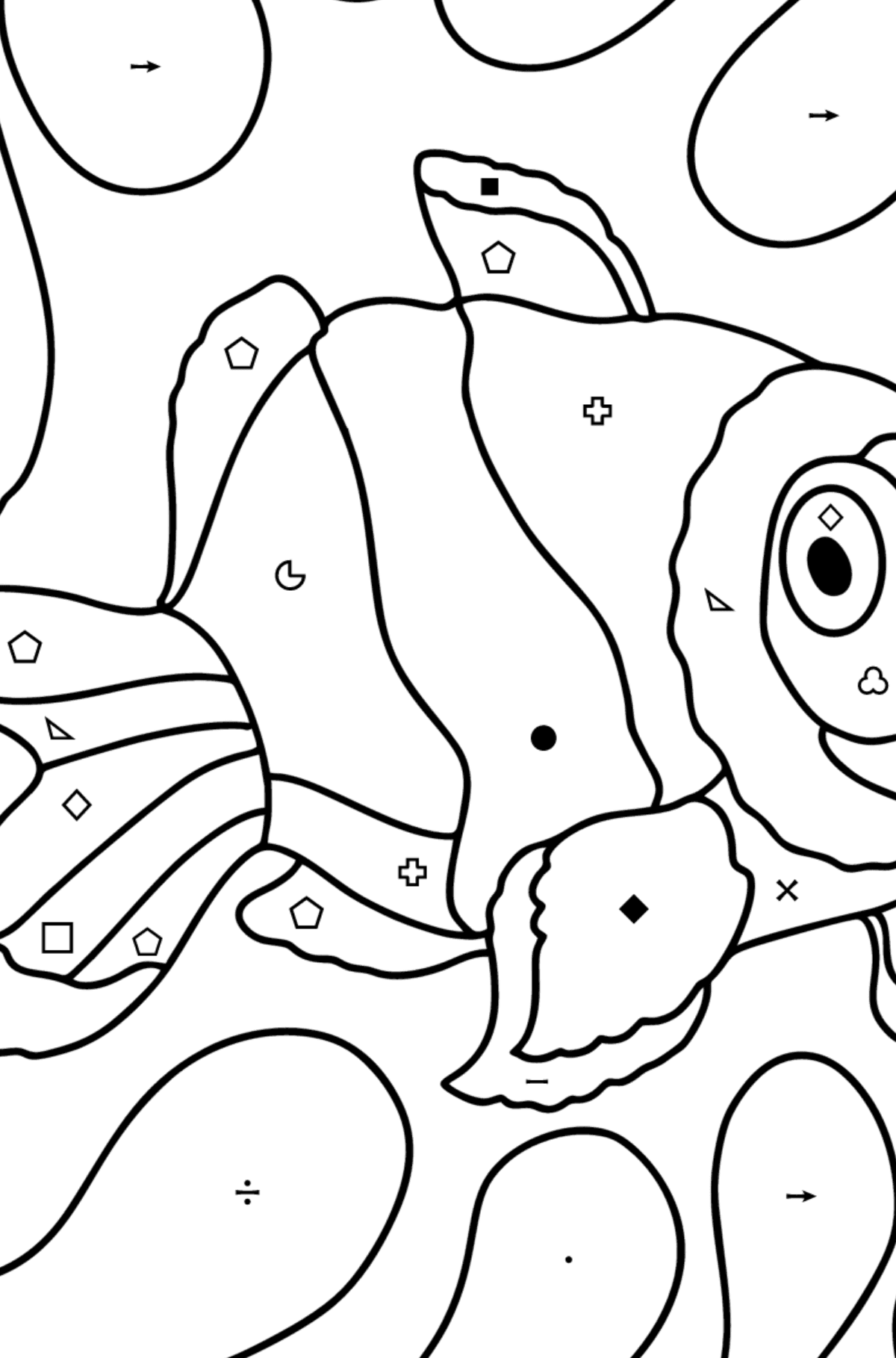 Disegno di Pesce pagliaccio da colorare - Colorare per simboli e forme geometriche per bambini