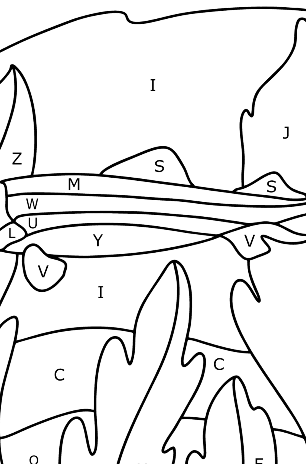 Coloriage Requin Crocodile - Coloriage par Lettres pour les Enfants