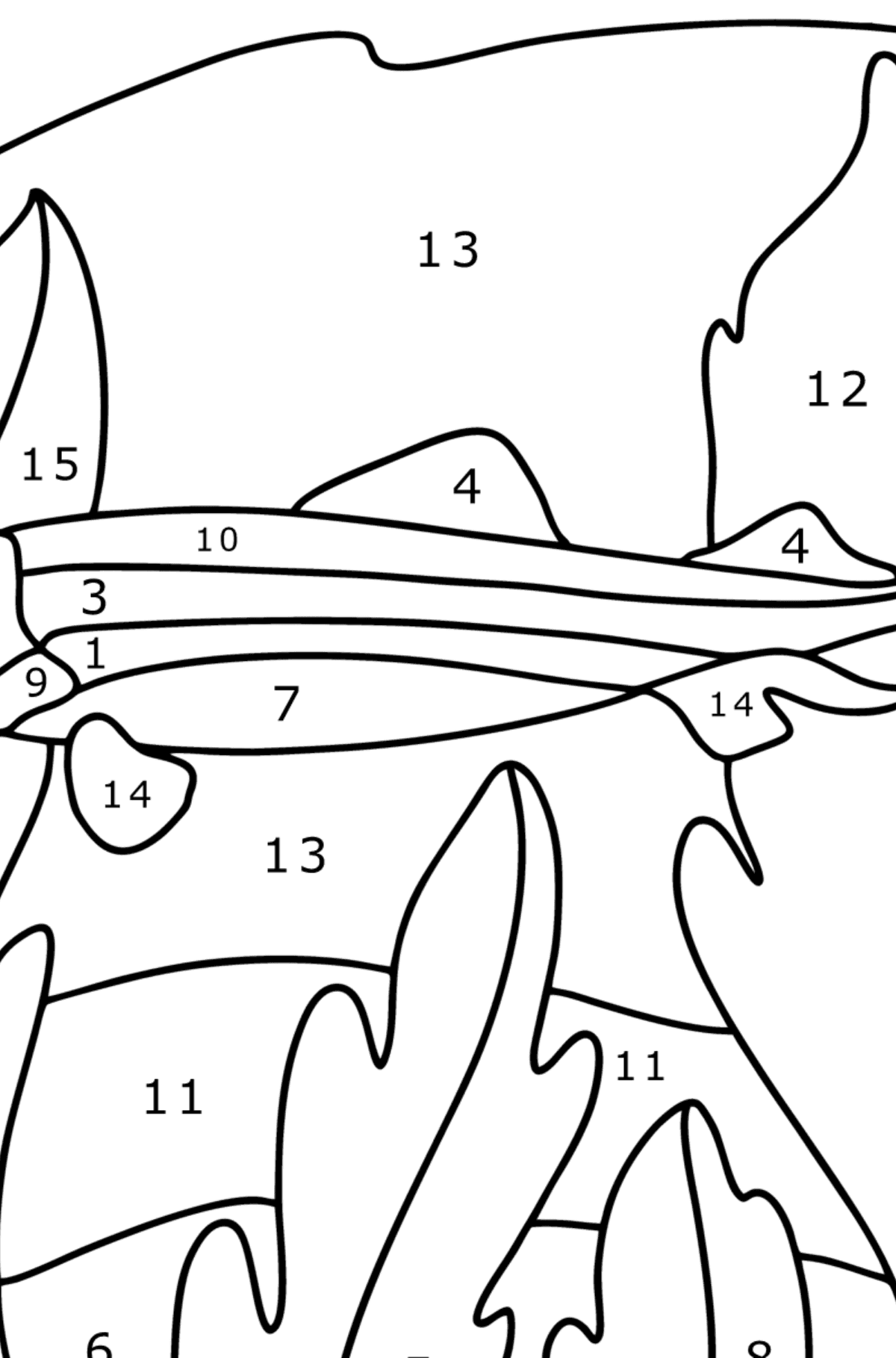 Disegno di Squalo coccodrillo da colorare - Colorare per numero per bambini