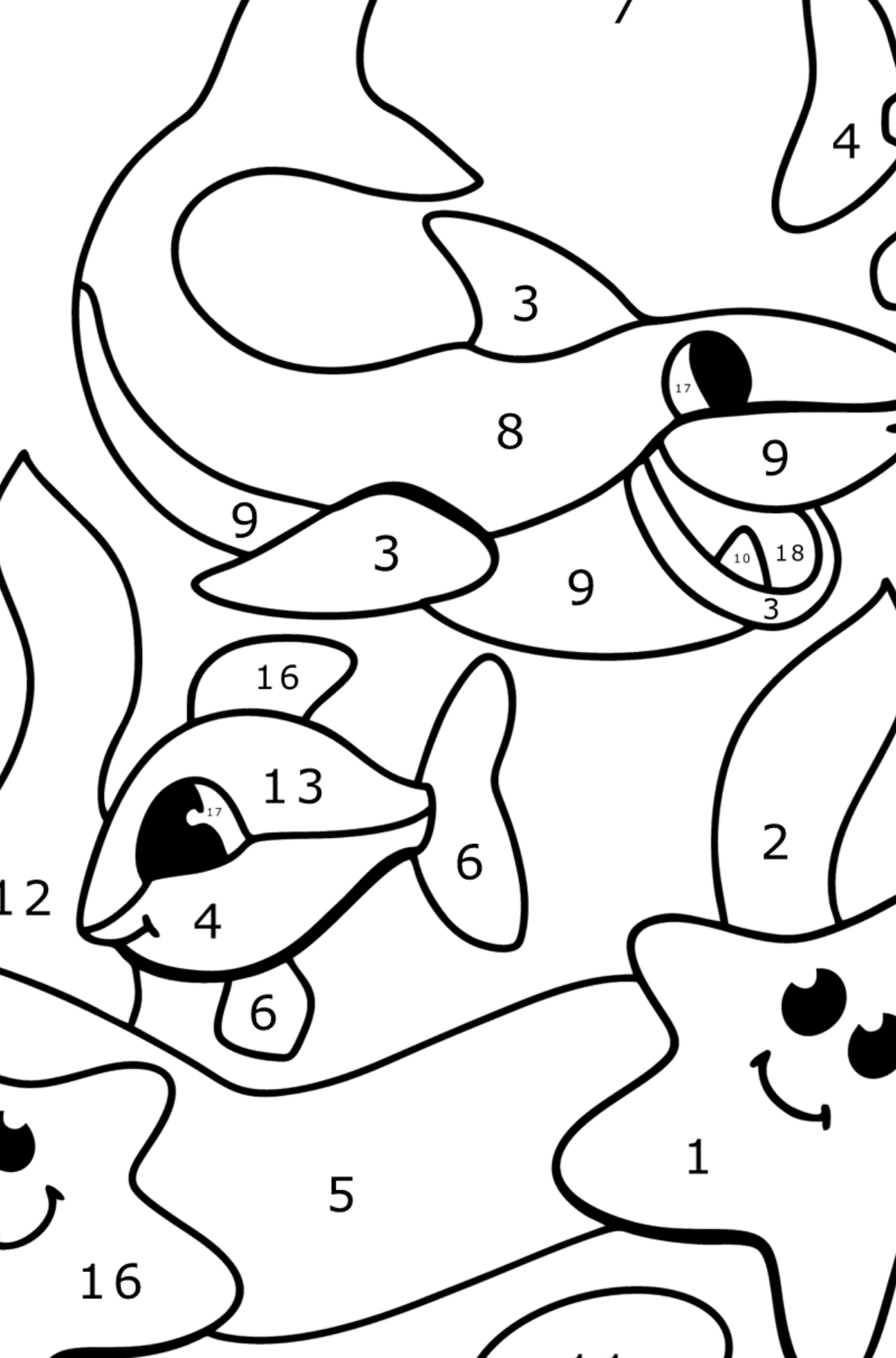 Cute shark coloring page - Coloring by Numbers for Kids