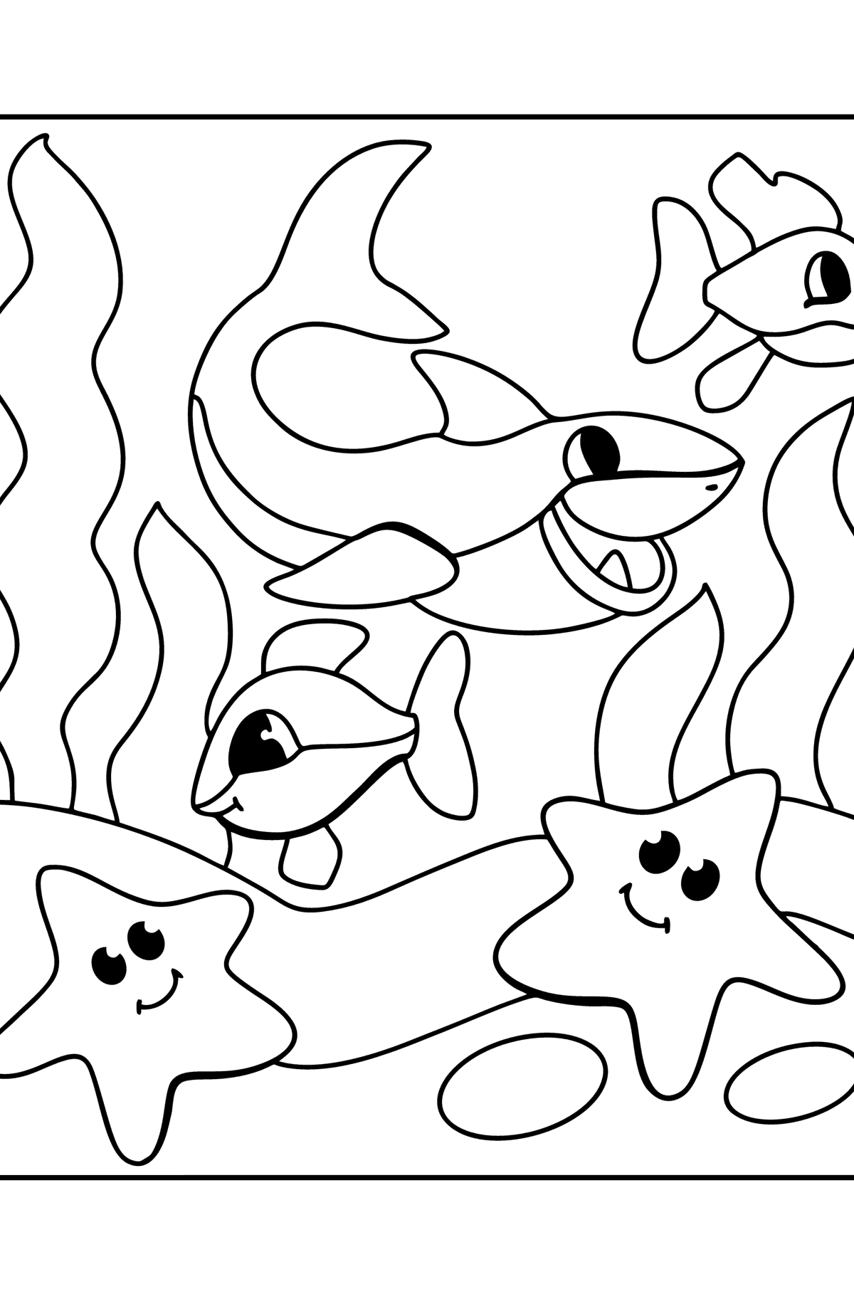 Desen de colorat drăguț rechin - Desene de colorat pentru copii