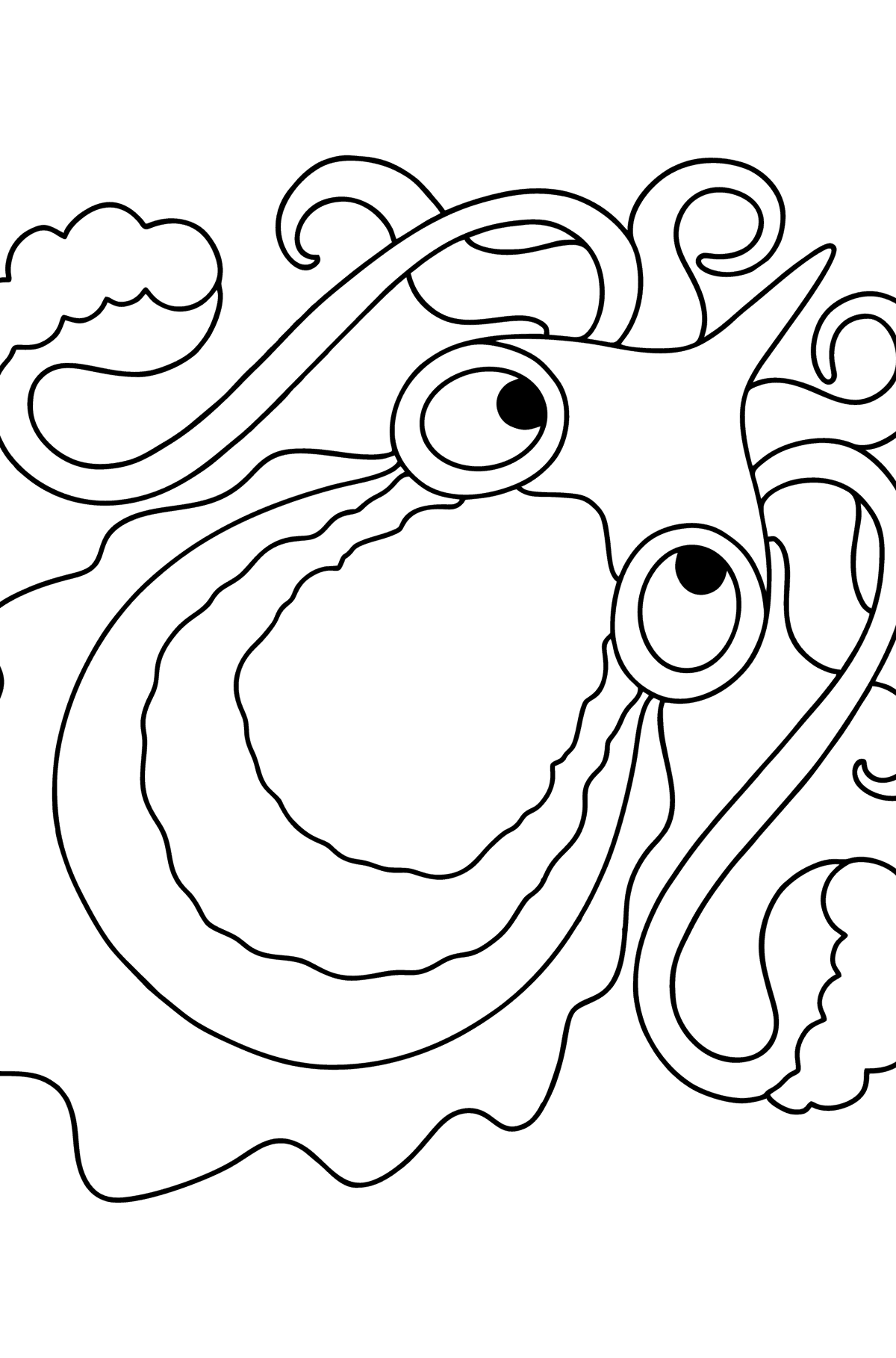 Tegning til farvning sød blæksprutte - Tegninger til farvelægning for børn