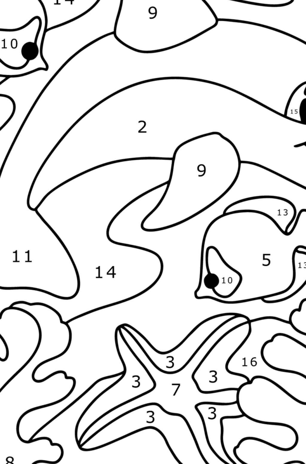 Dolphin, Starfish and Fish coloring page ♥ Online and Print for Free!