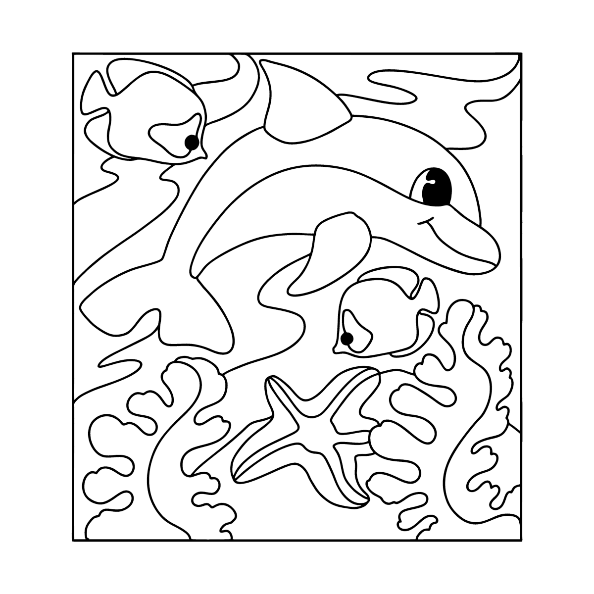 Dolphin Starfish And Fish Coloring Page Online And Print For Free dolphin-starfish-and-fish-coloring-page-online-and-print-for-free