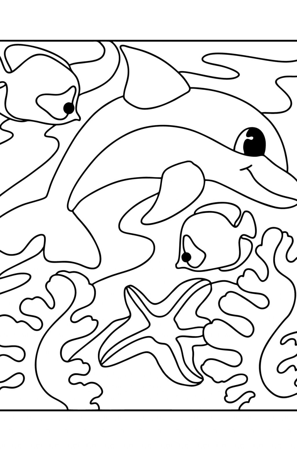 Dolphin, Starfish and Fish coloring page ♥ Online and Print for Free!