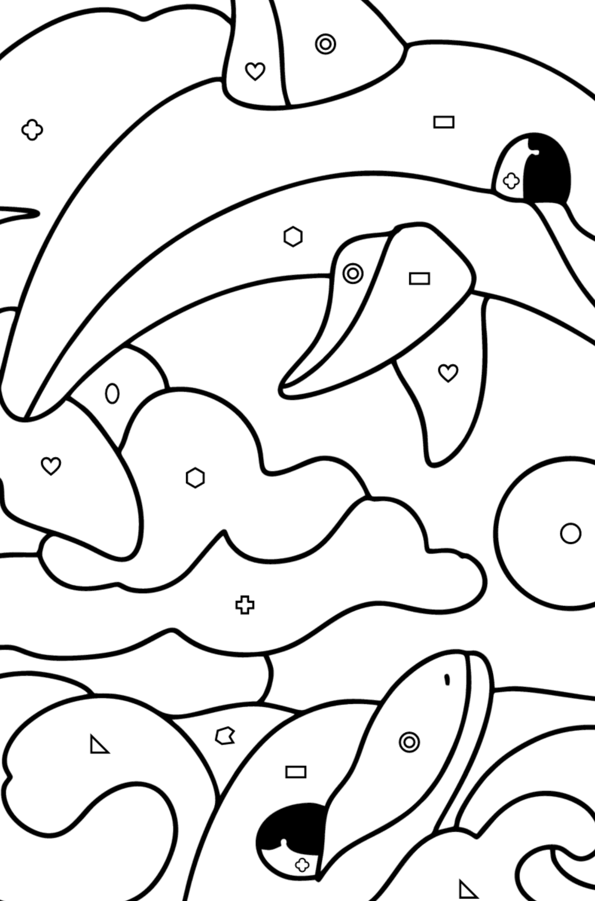 Dolphins coloring page - Coloring by Geometric Shapes for Kids