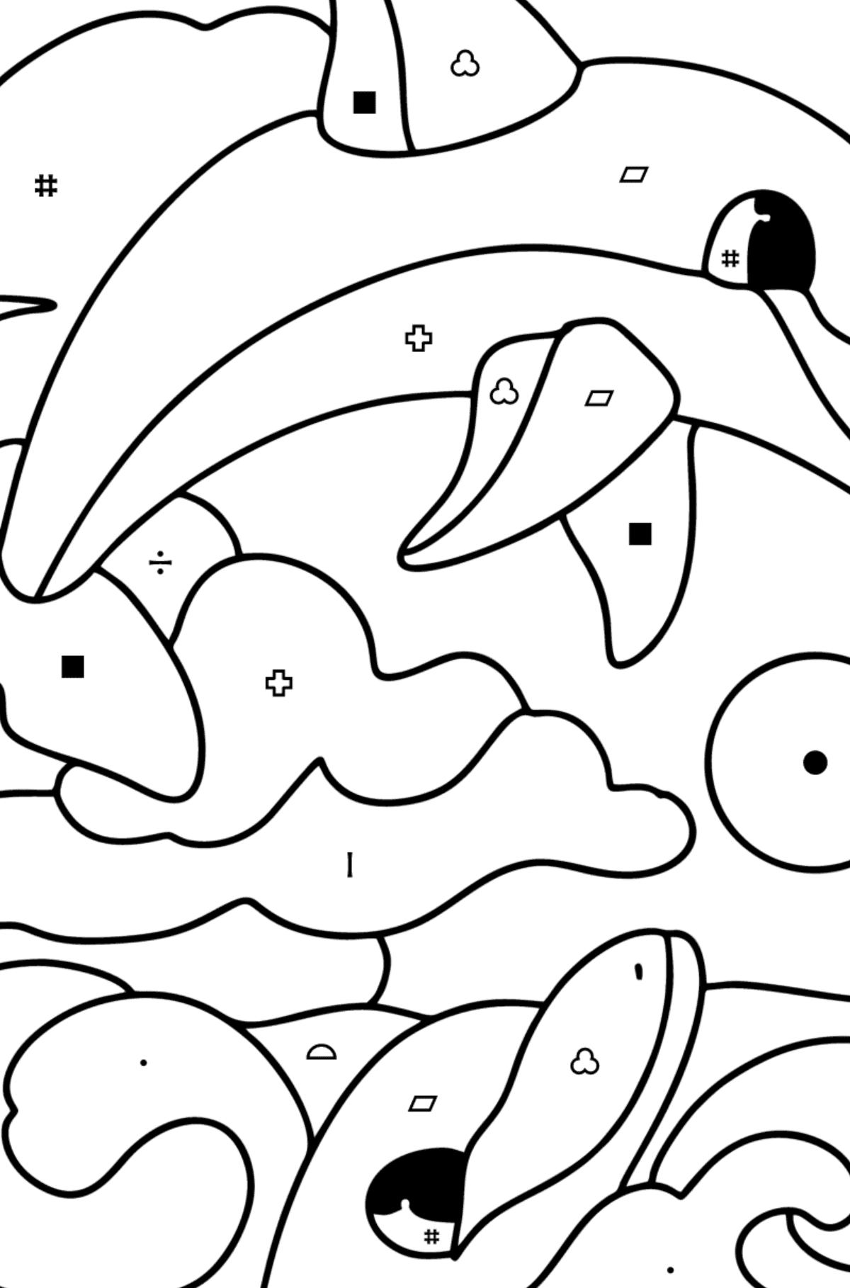 Dolphins coloring page - Coloring by Symbols and Geometric Shapes for Kids
