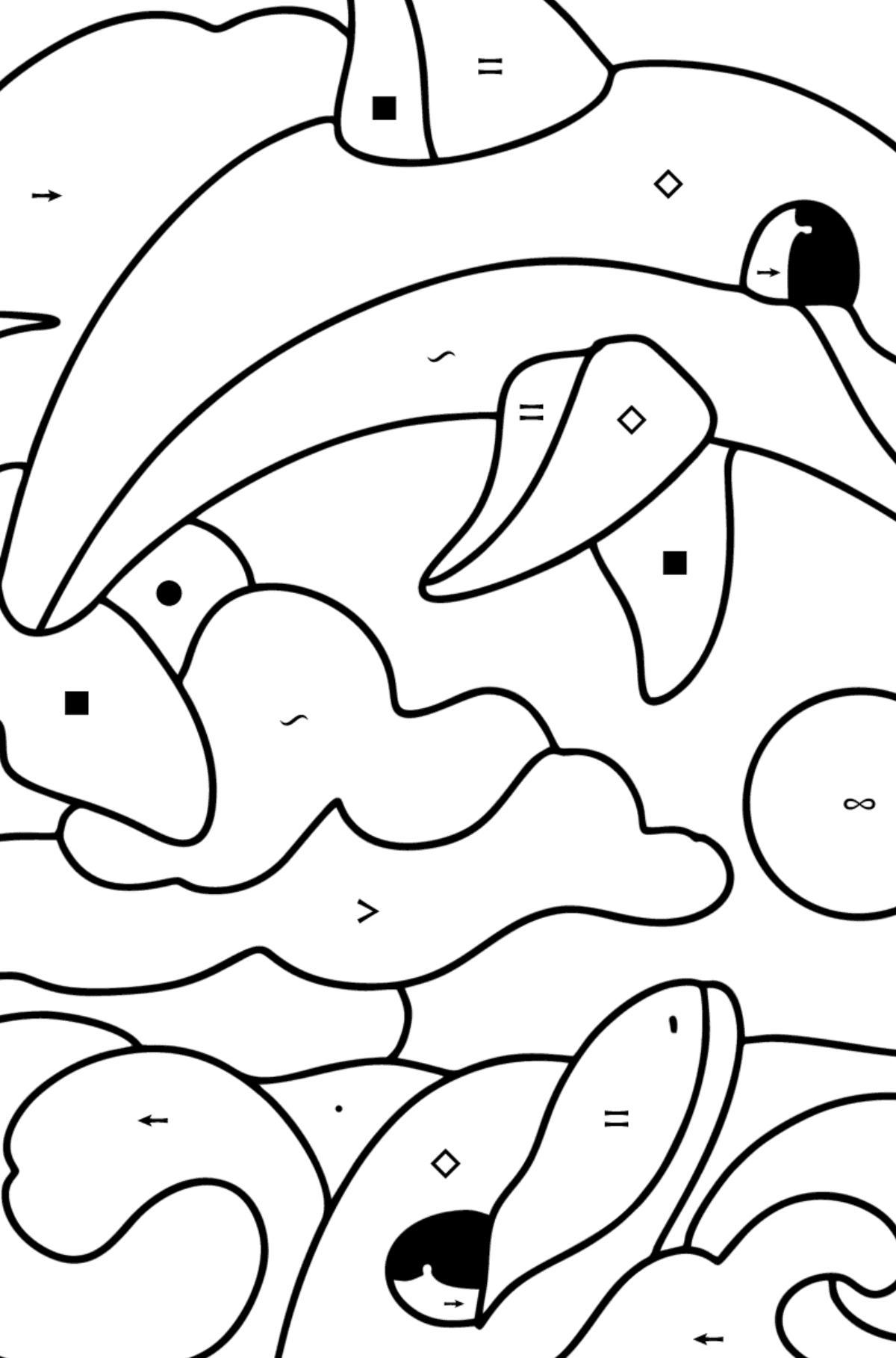 Dolphins coloring page - Coloring by Symbols for Kids