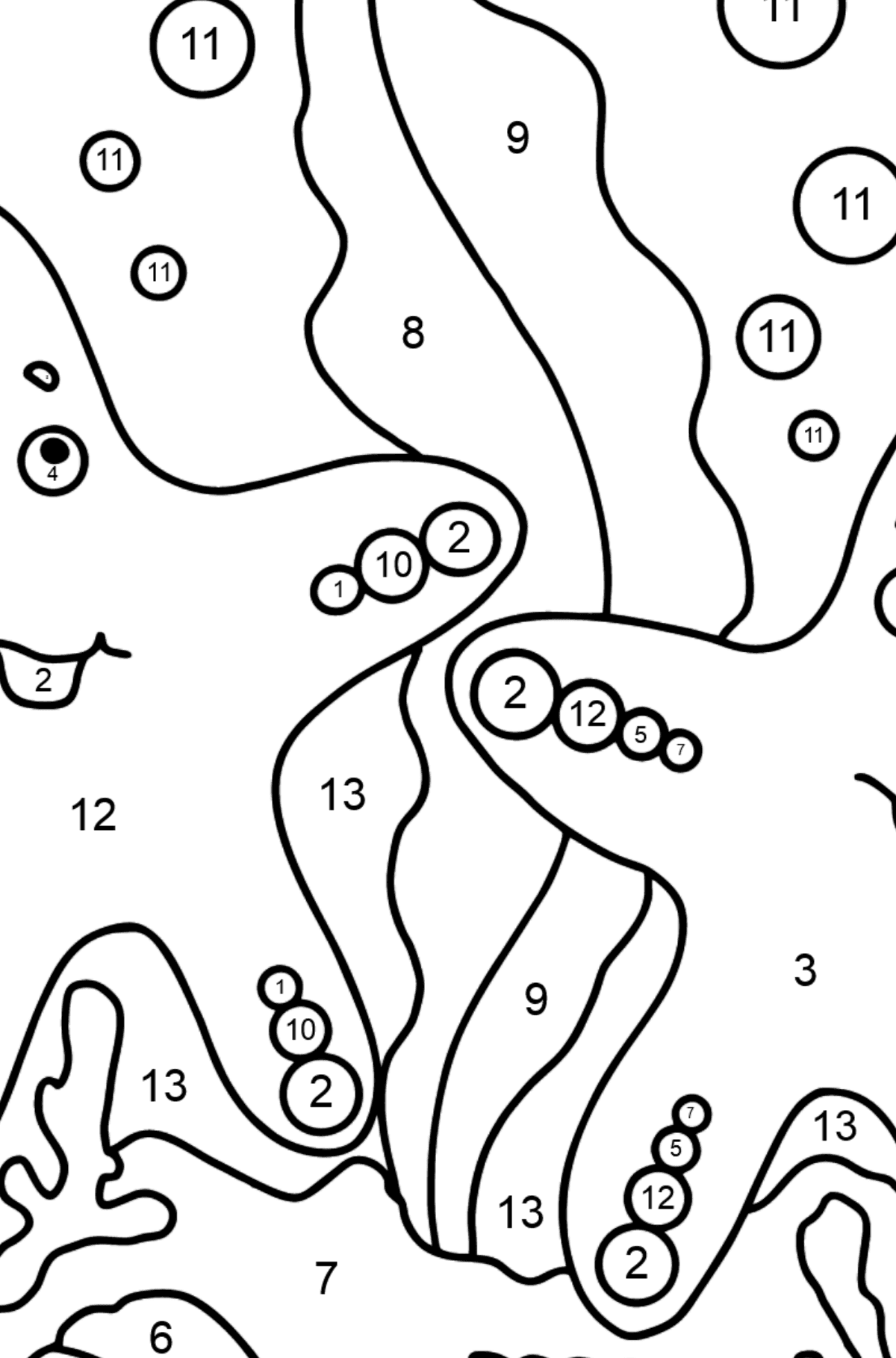 Värityskuva kaksi meritähtiä (vaikea) - Väritys numeroiden mukaan lapsille